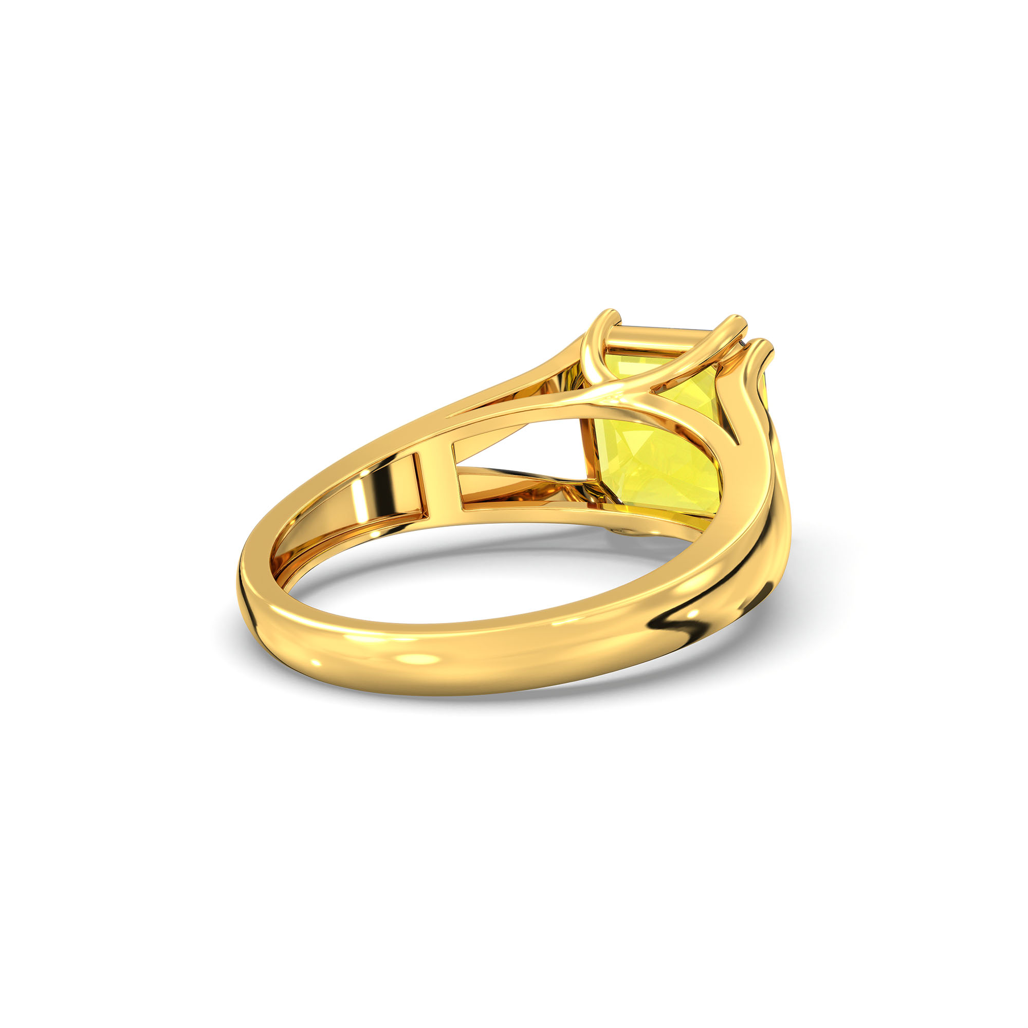 Yellow Sapphire (Pukhraj) Ring in 22K Yellow Gold – Cushion 8 mm, Prong Setting, 5 g (Design K15-7) thumbnail