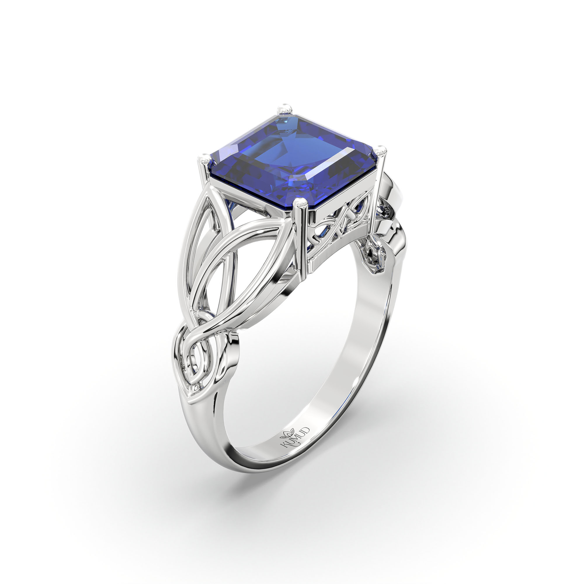 Blue Sapphire (Neelam) Ring in 925 Sterling Silver – Cushion 8 mm, Prong Setting, 4 g (Design K15-8) thumbnail