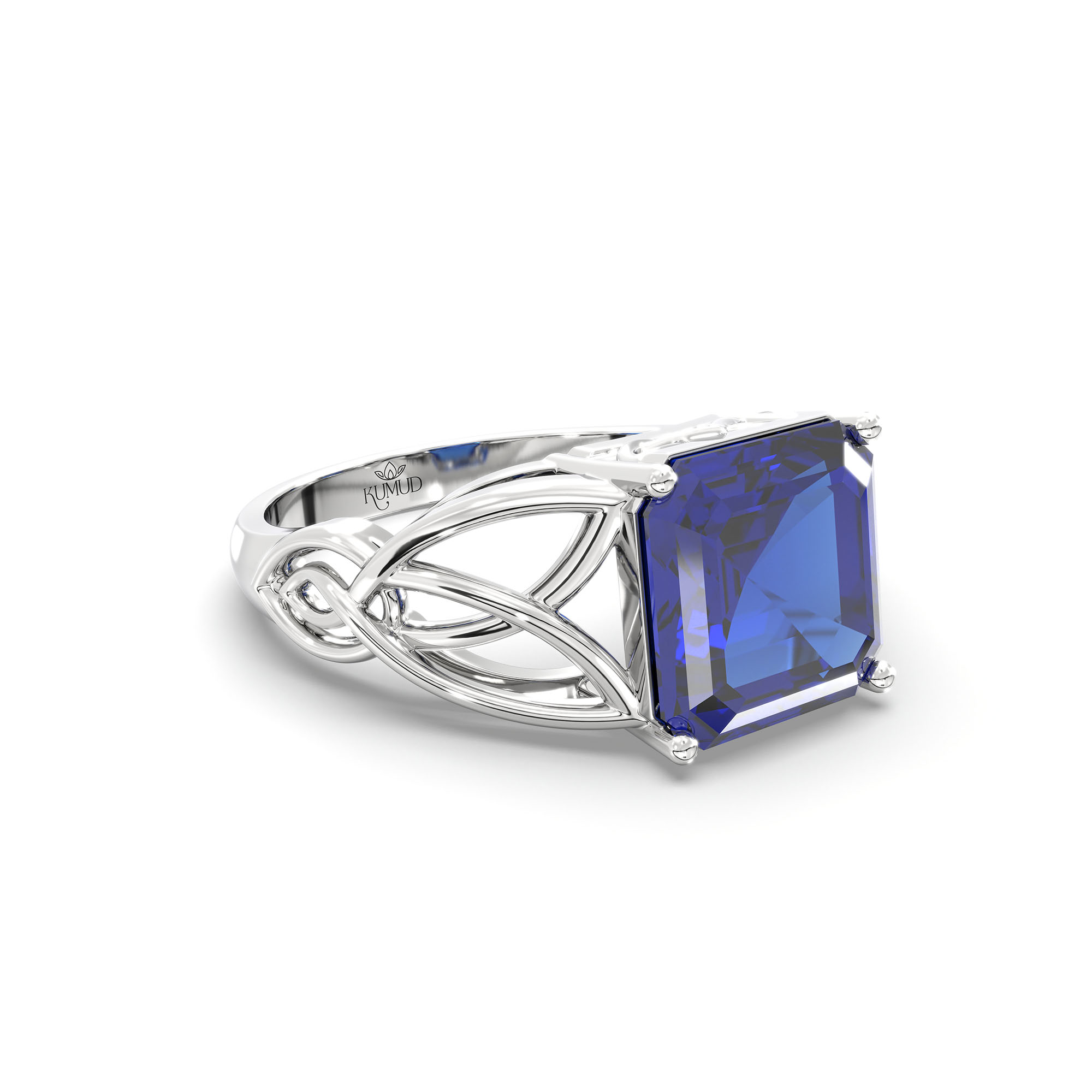 Blue Sapphire (Neelam) Ring in 925 Sterling Silver – Cushion 8 mm, Prong Setting, 4 g (Design K15-8) thumbnail