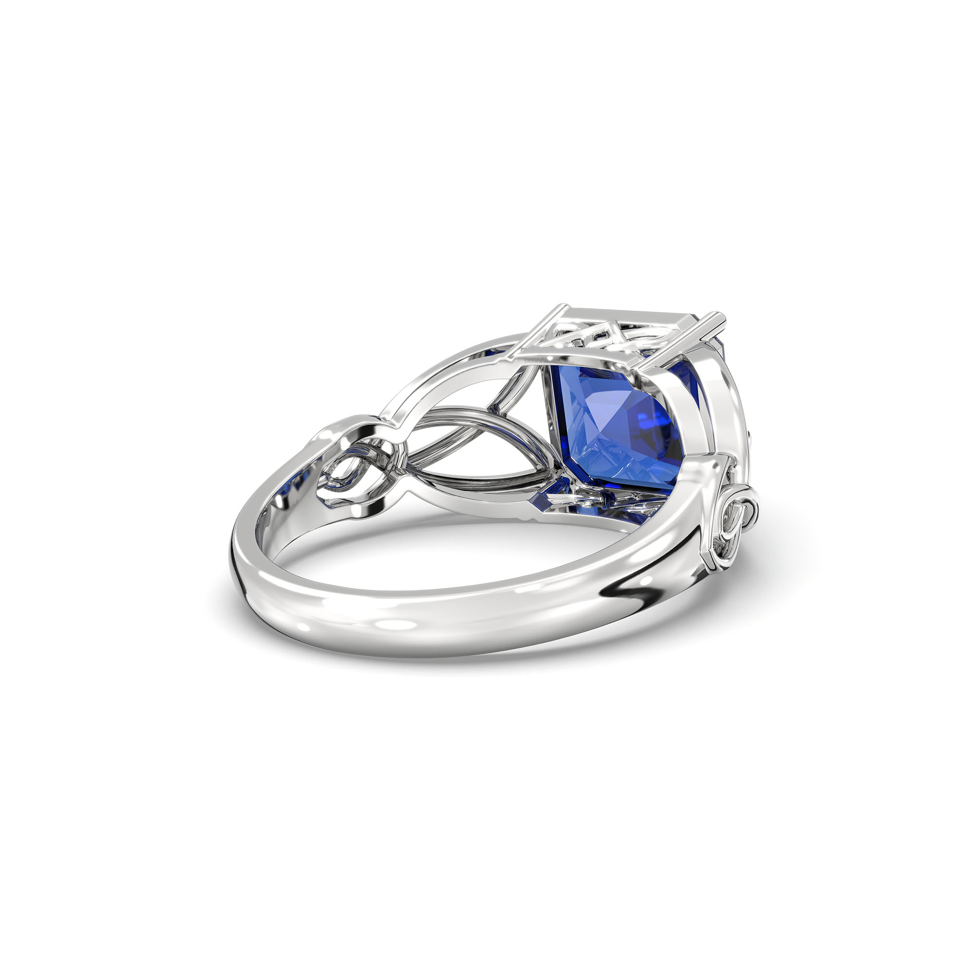 Blue Sapphire (Neelam) Ring in 925 Sterling Silver – Cushion 8 mm, Prong Setting, 4 g (Design K15-8) thumbnail