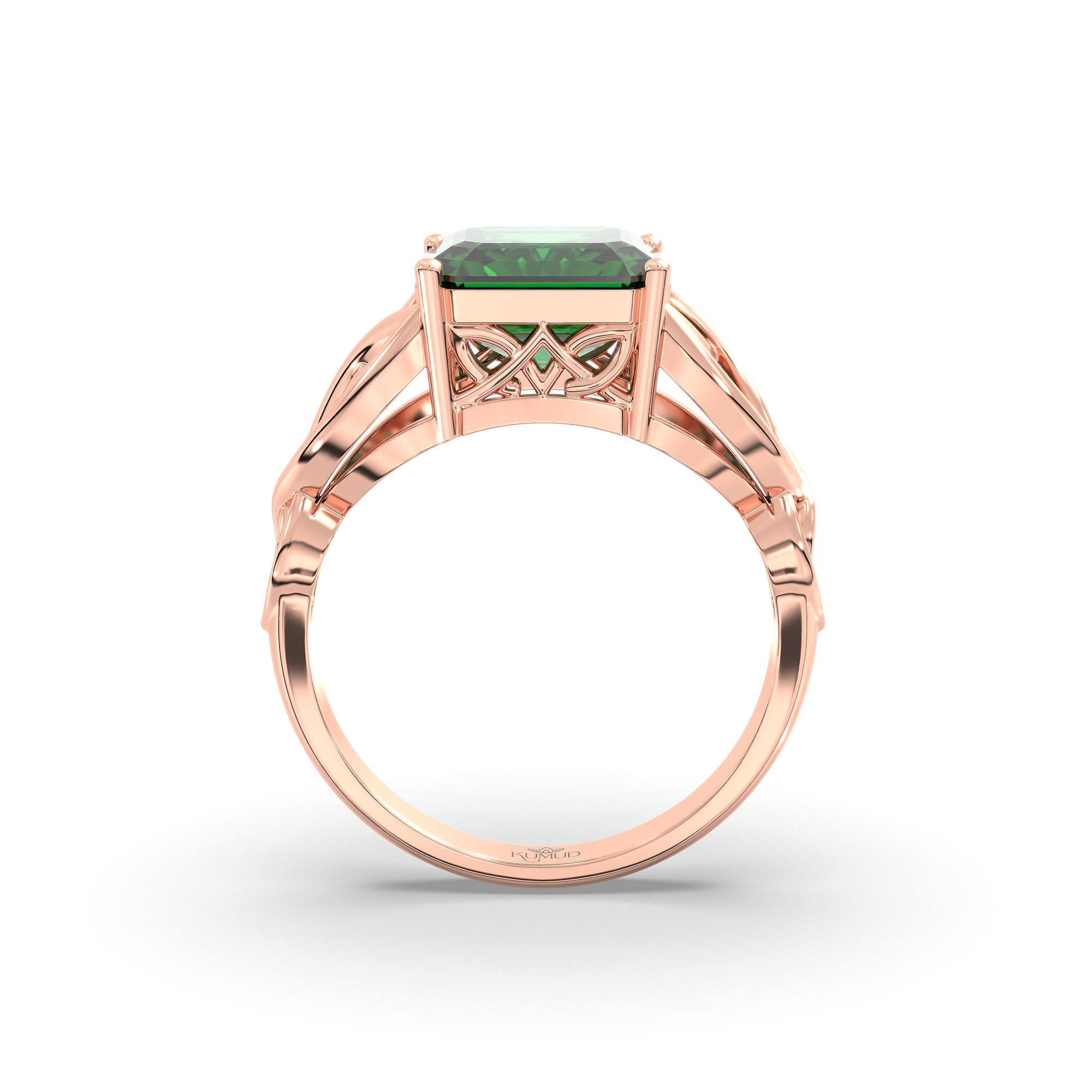 Emerald (Panna) Ring in 18K Rose Gold – Cushion 8 mm, Prong Setting, 4 g (Design K15-8) thumbnail