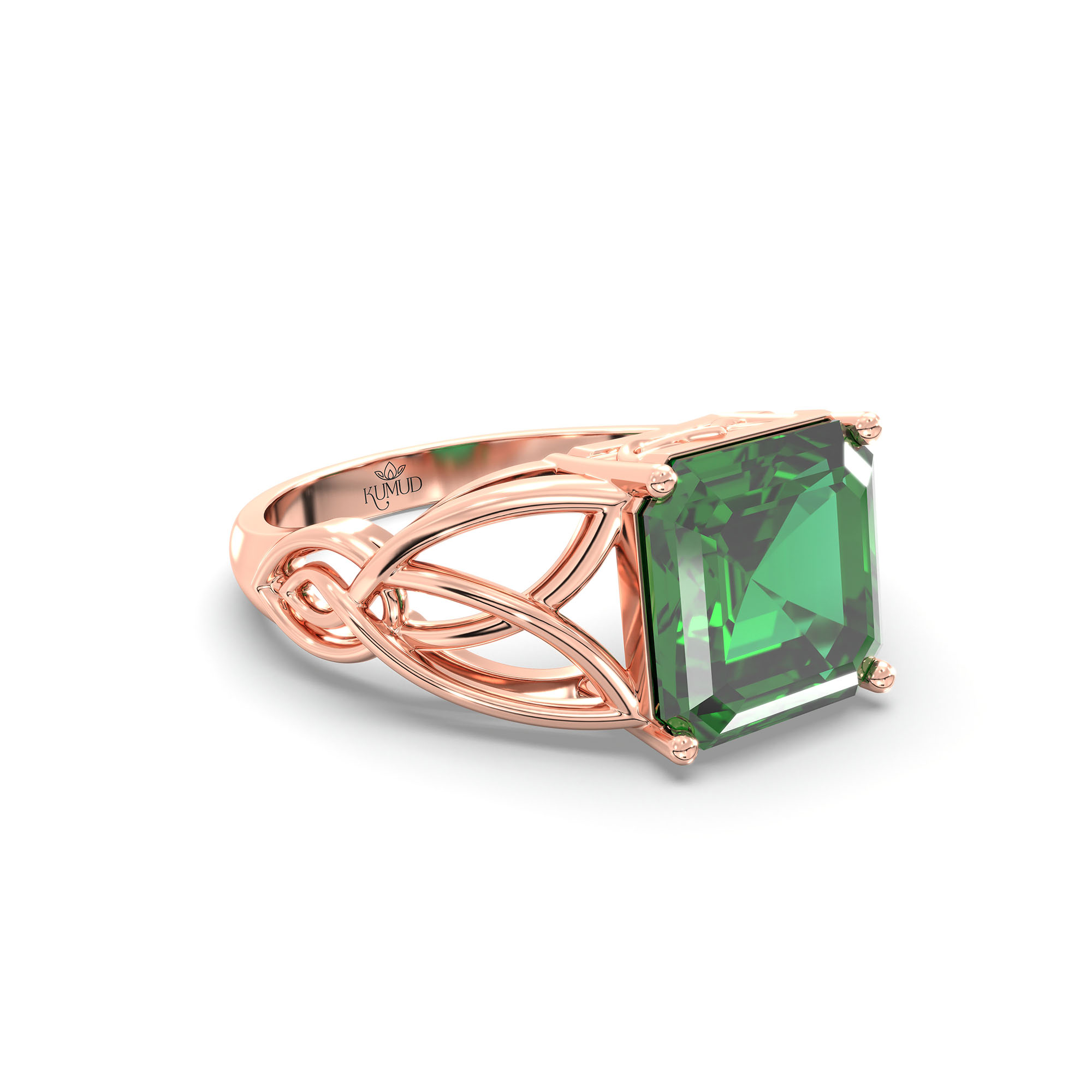 Emerald (Panna) Ring in 18K Rose Gold – Cushion 8 mm, Prong Setting, 4 g (Design K15-8) thumbnail