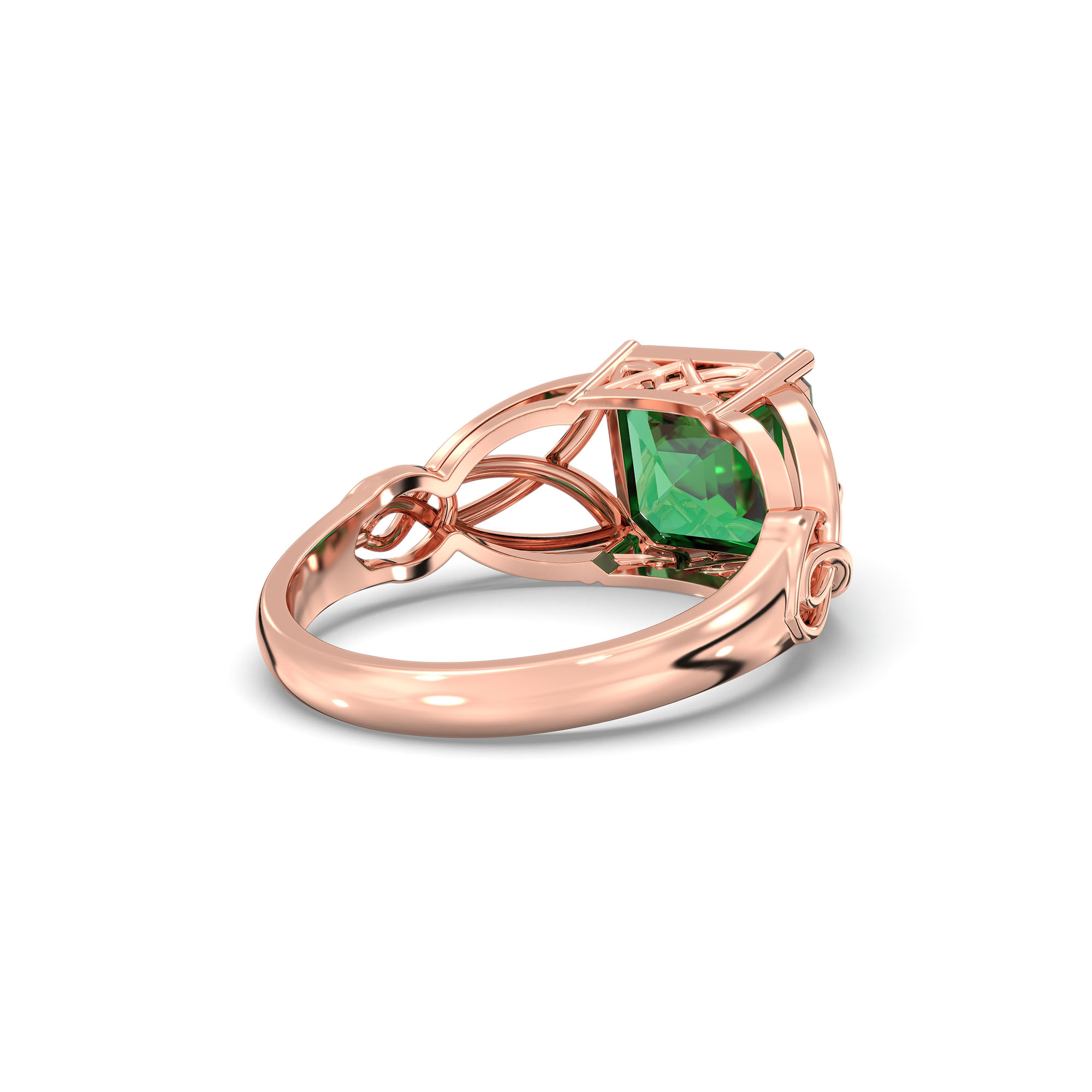 Emerald (Panna) Ring in 18K Rose Gold – Cushion 8 mm, Prong Setting, 4 g (Design K15-8) thumbnail