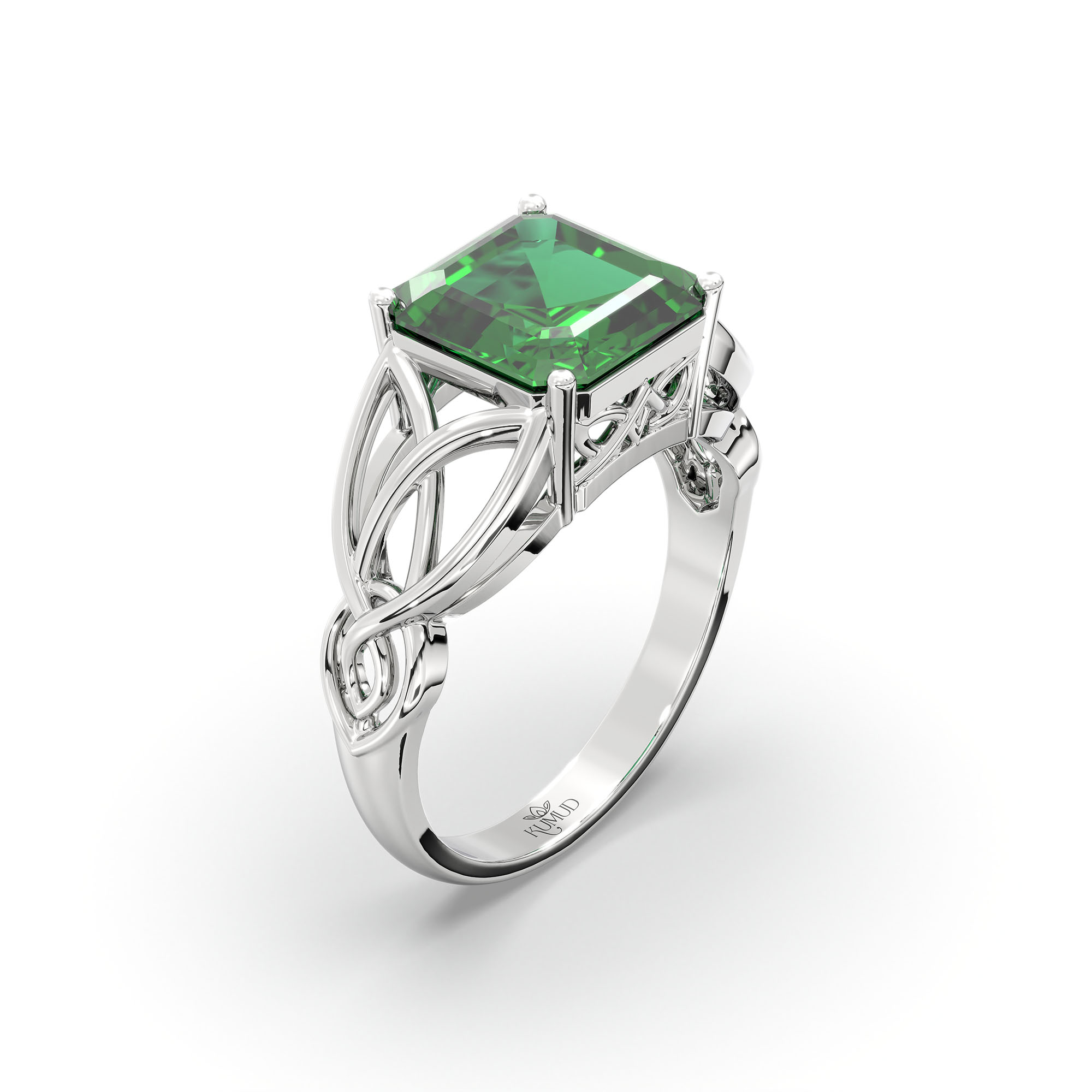 Emerald (Panna) Ring in 925 Sterling Silver – Cushion 8 mm, Prong Setting, 4 g (Design K15-8) thumbnail