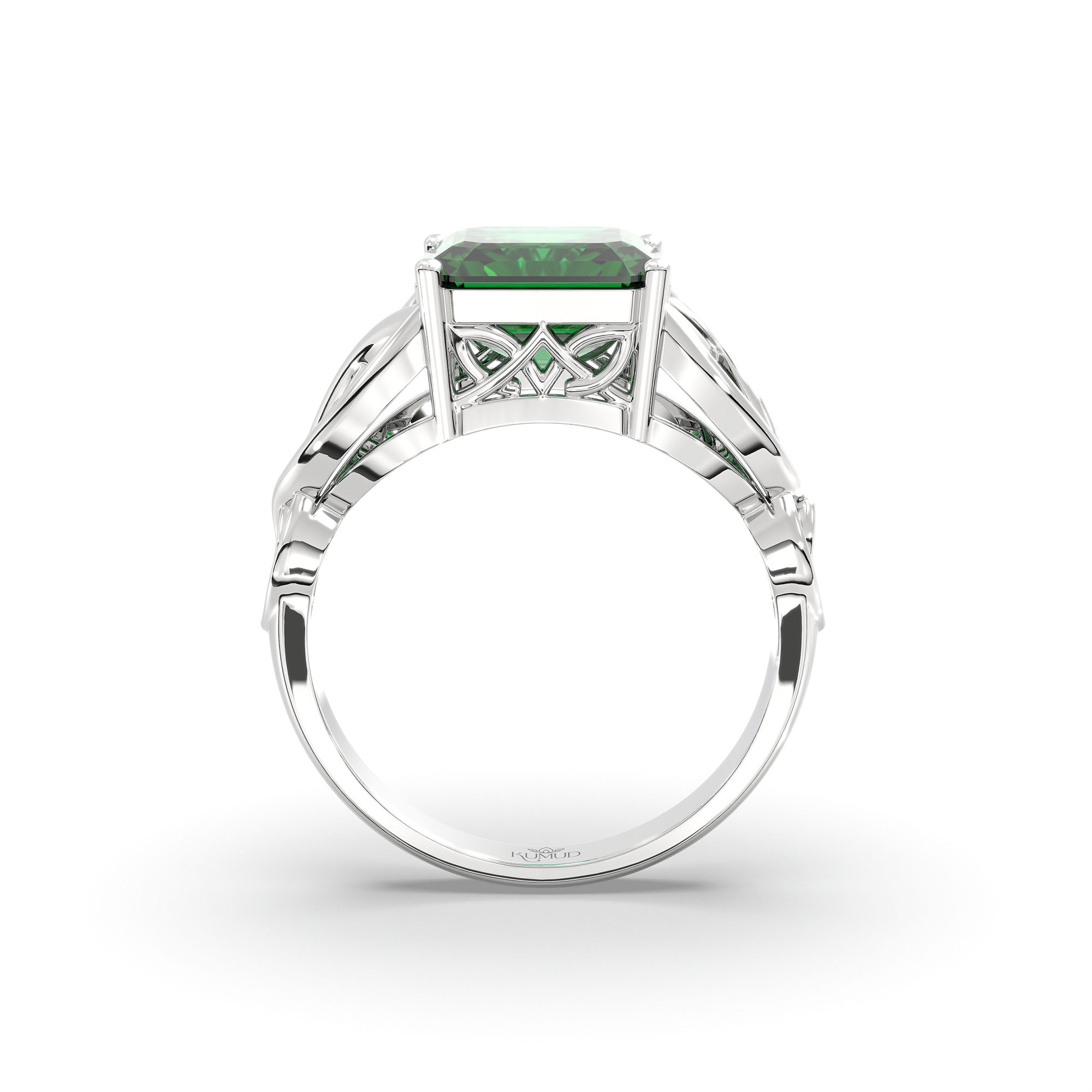 Emerald (Panna) Ring in 925 Sterling Silver – Cushion 8 mm, Prong Setting, 4 g (Design K15-8) thumbnail