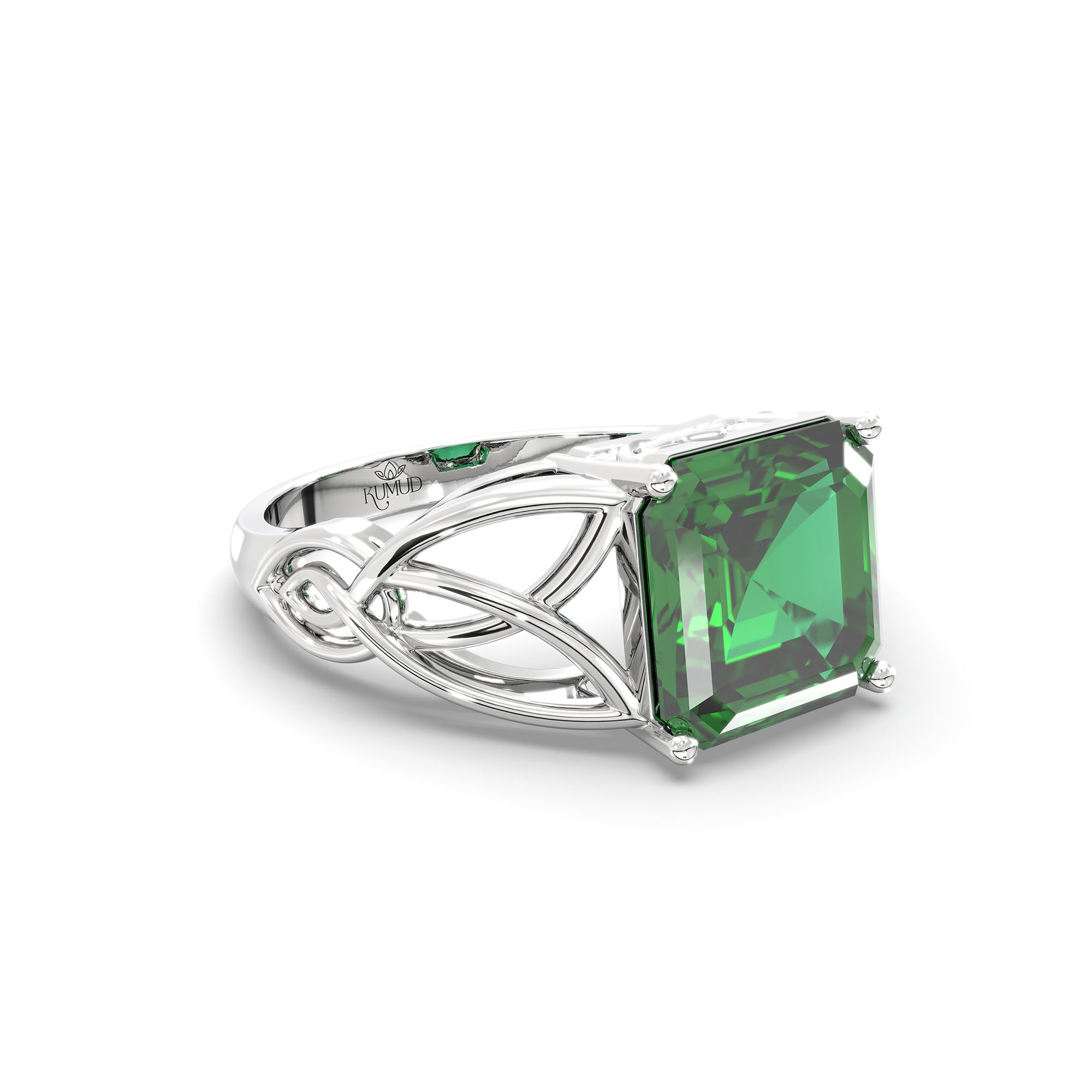 Emerald (Panna) Ring in 925 Sterling Silver – Cushion 8 mm, Prong Setting, 4 g (Design K15-8) thumbnail