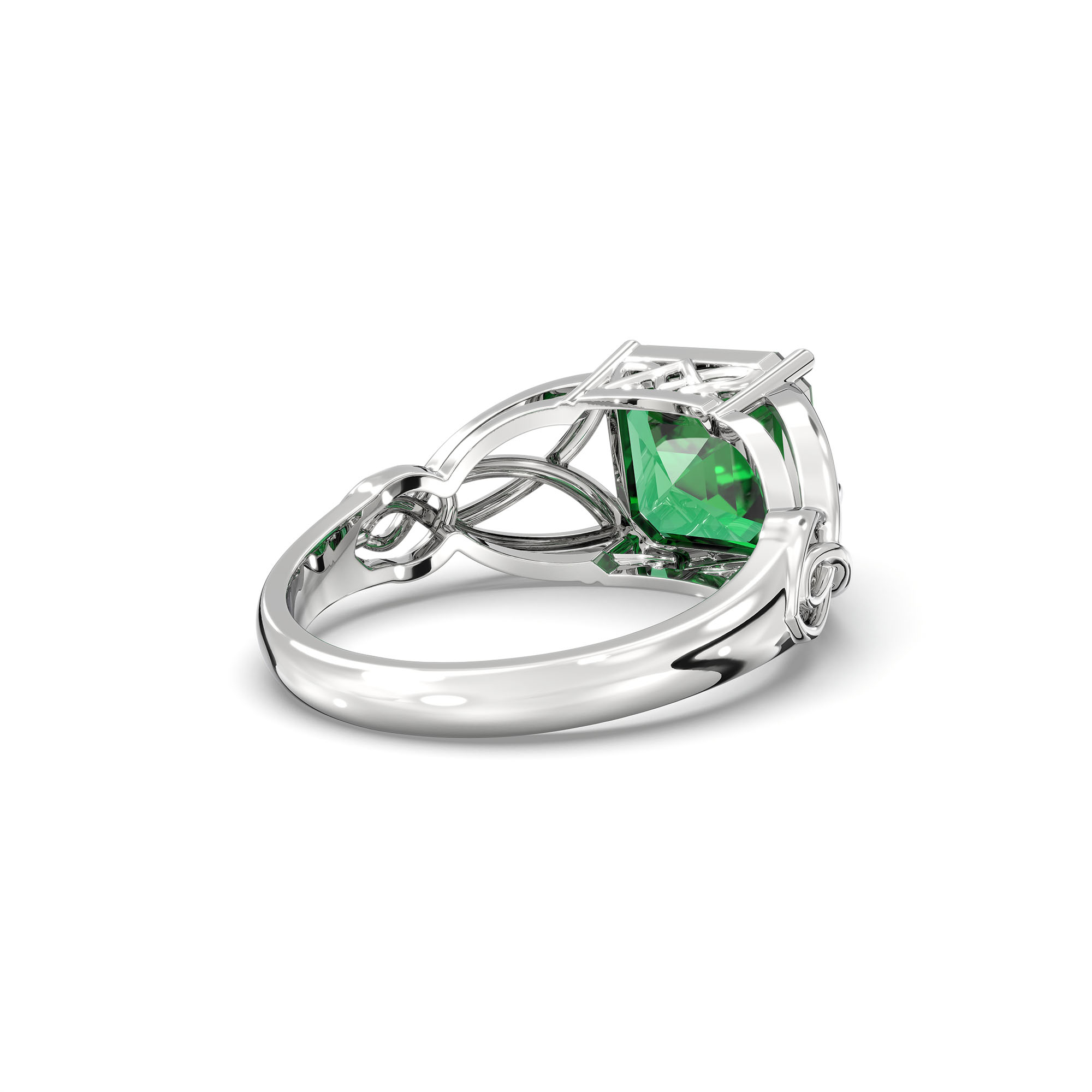 Emerald (Panna) Ring in 925 Sterling Silver – Cushion 8 mm, Prong Setting, 4 g (Design K15-8) thumbnail