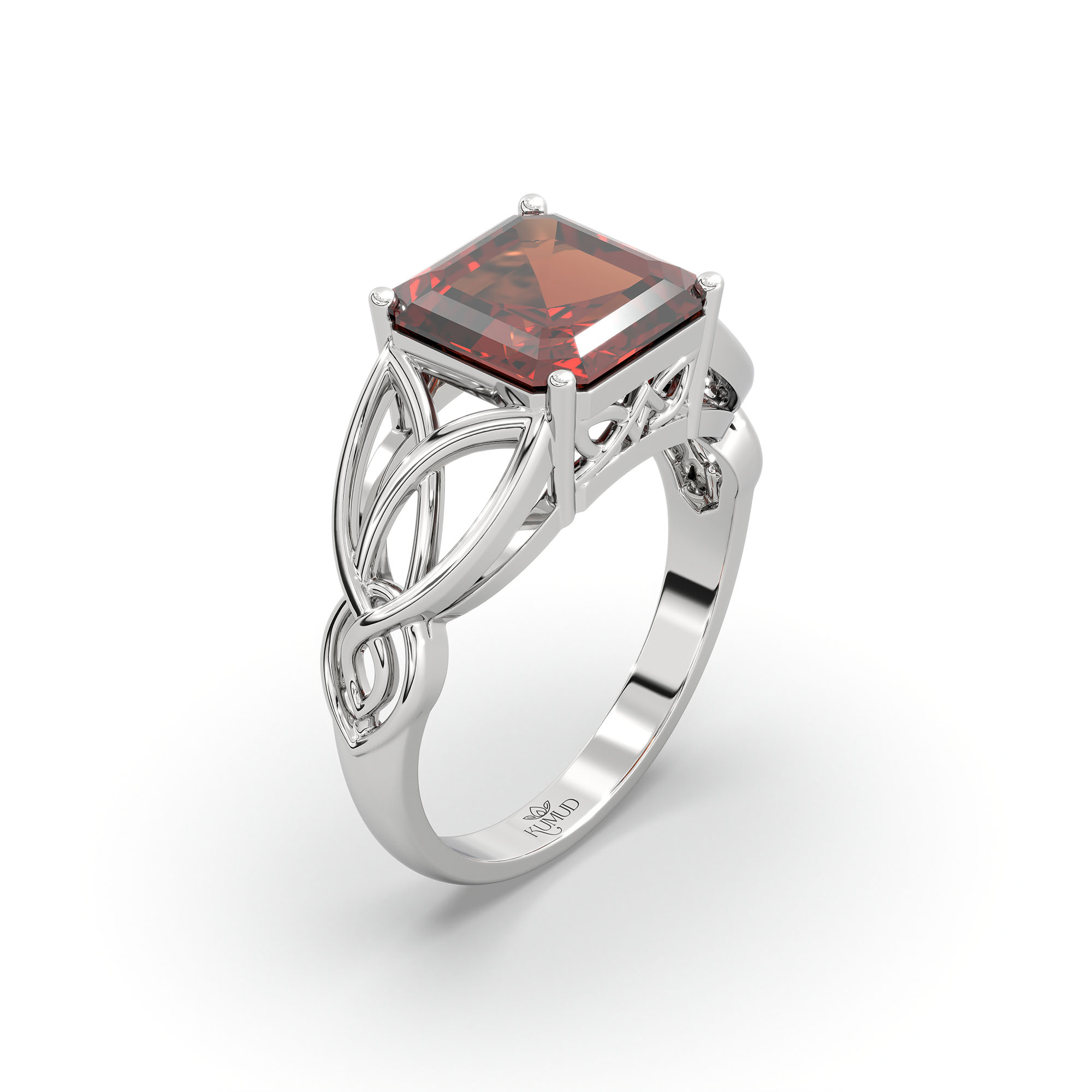 Hessonite (Gomed) Ring in 925 Sterling Silver – Cushion 8 mm, Prong Setting, 4 g (Design K15-8) thumbnail