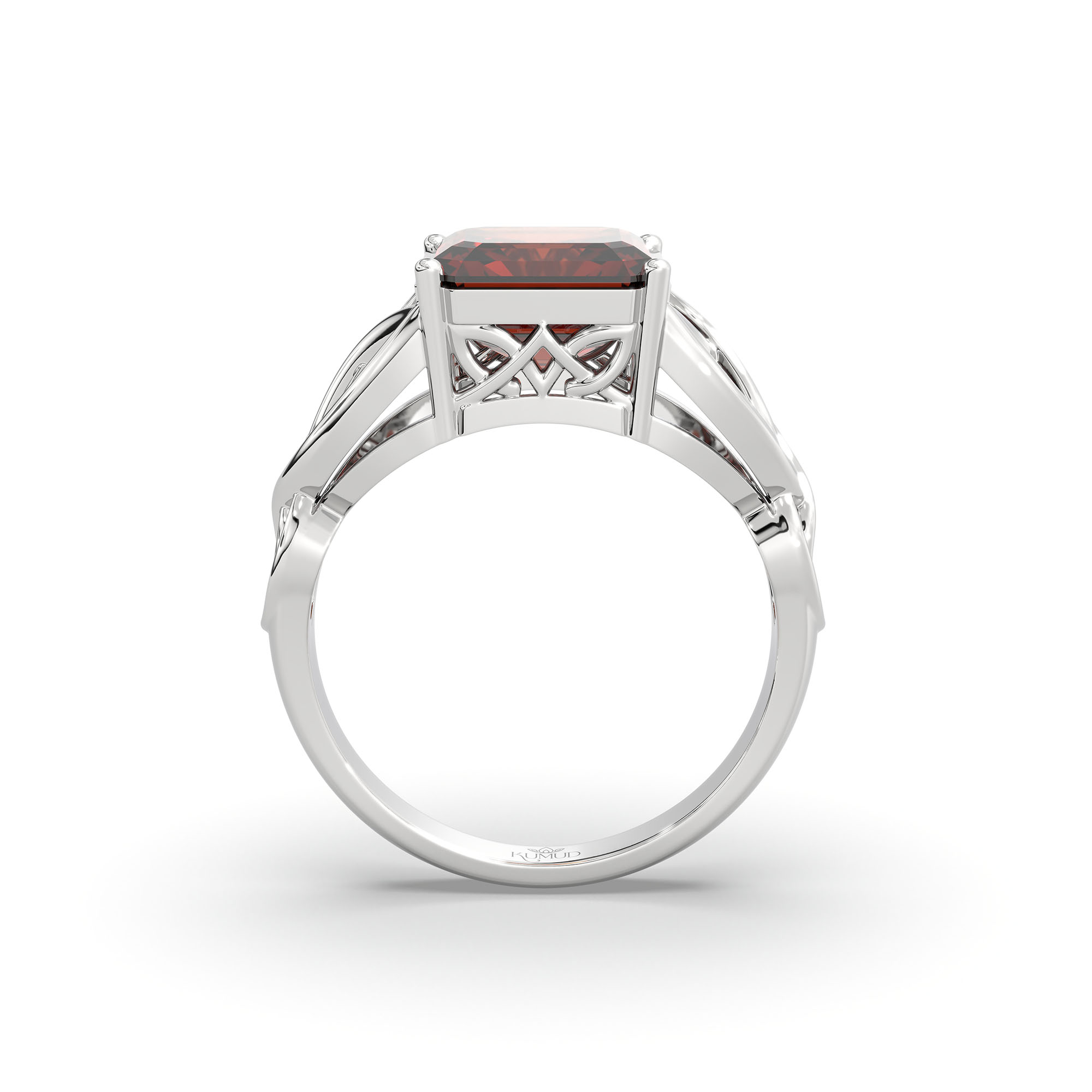 Hessonite (Gomed) Ring in 925 Sterling Silver – Cushion 8 mm, Prong Setting, 4 g (Design K15-8) thumbnail