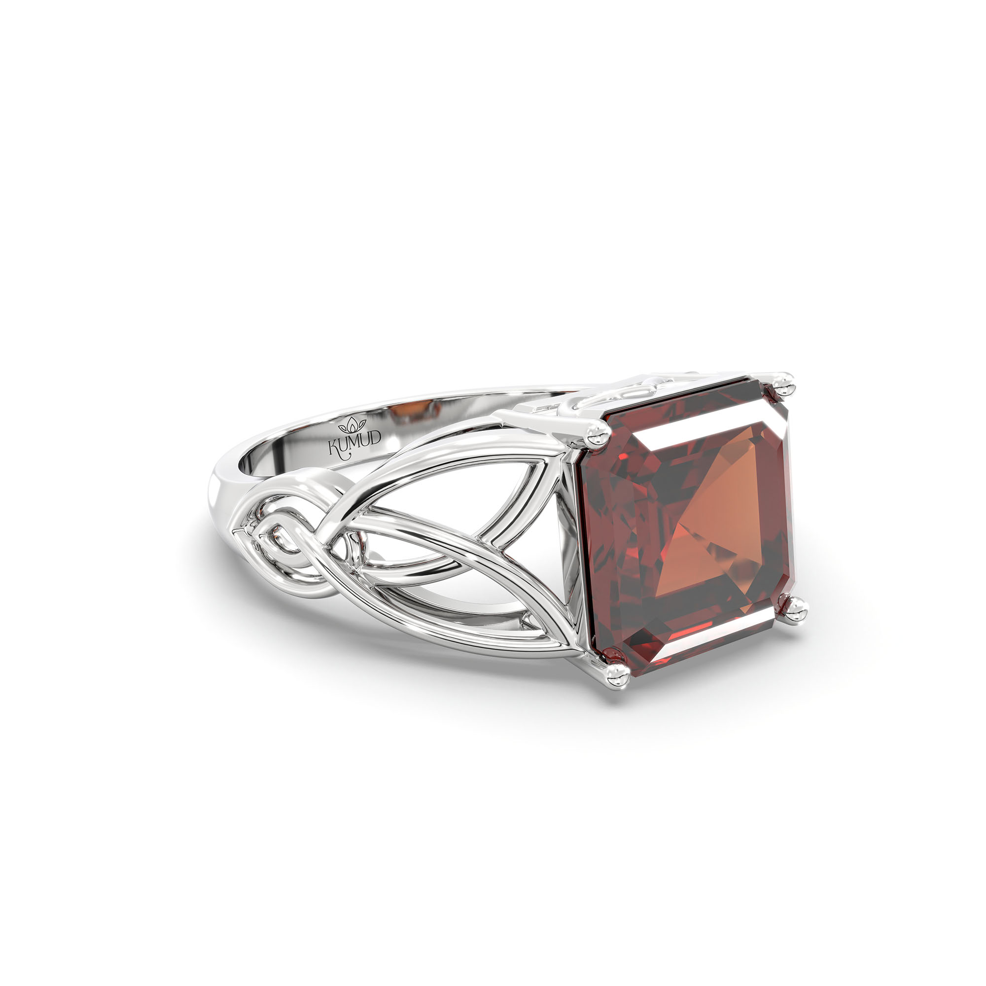 Hessonite (Gomed) Ring in 925 Sterling Silver – Cushion 8 mm, Prong Setting, 4 g (Design K15-8) thumbnail