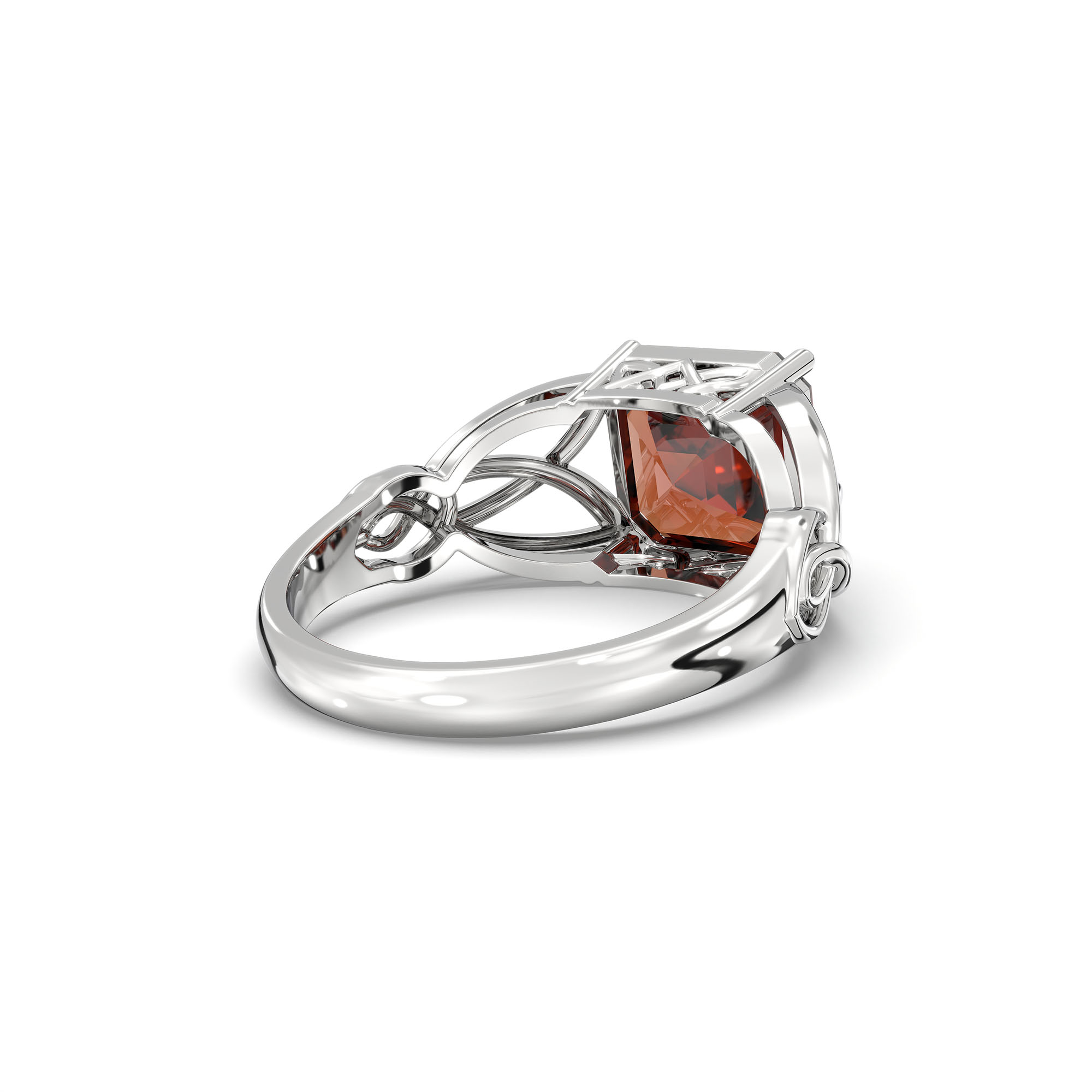 Hessonite (Gomed) Ring in 18K White Gold – Cushion 8 mm, Prong Setting, 4 g (Design K15-8) thumbnail