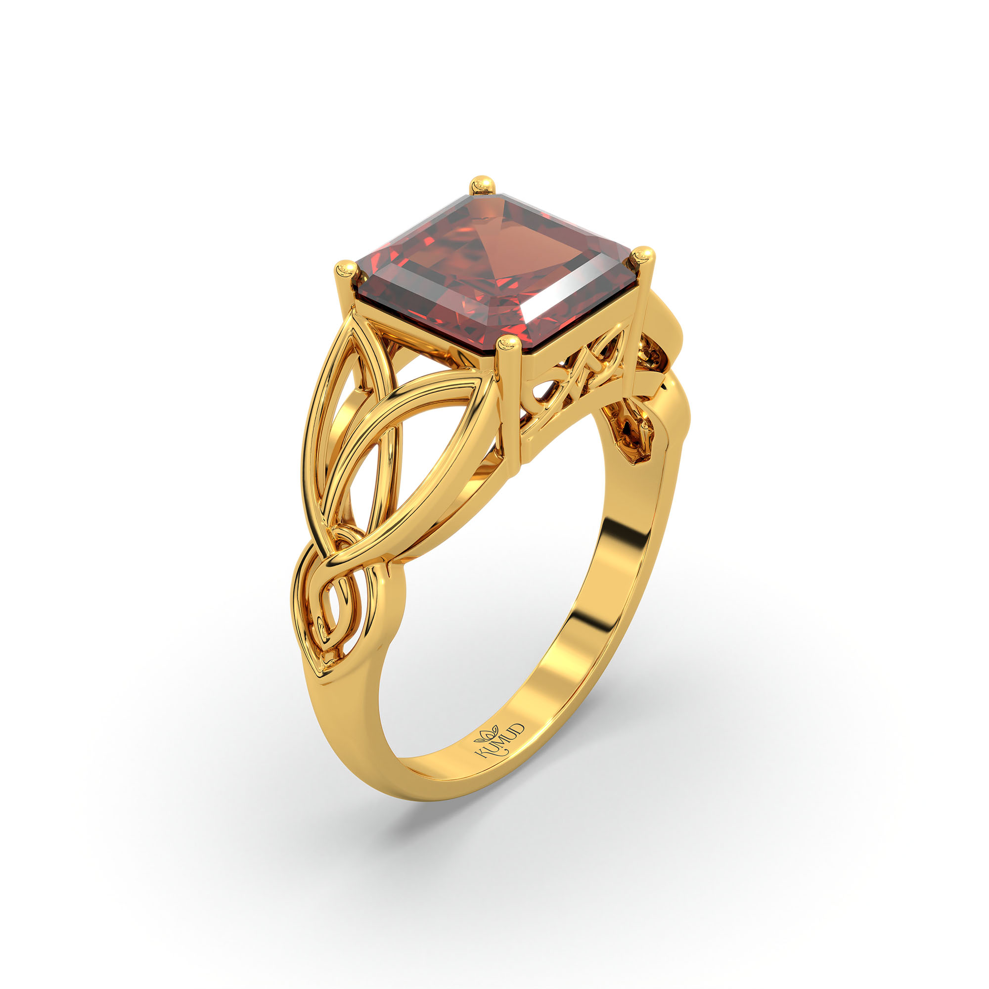 Hessonite (Gomed) Ring in 22K Yellow Gold – Cushion 8 mm, Prong Setting, 4 g (Design K15-8) thumbnail