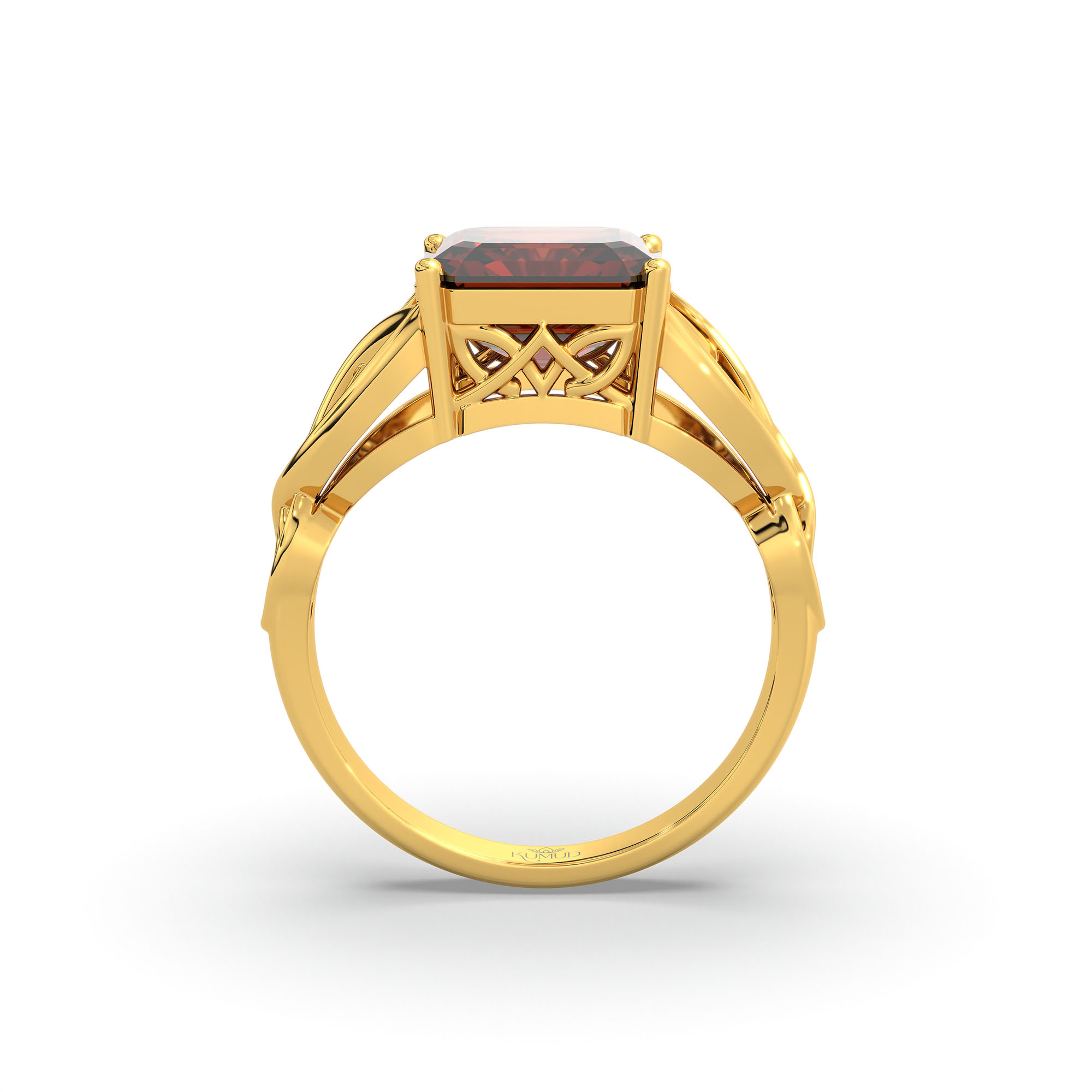Hessonite (Gomed) Ring in 22K Yellow Gold – Cushion 8 mm, Prong Setting, 4 g (Design K15-8) thumbnail