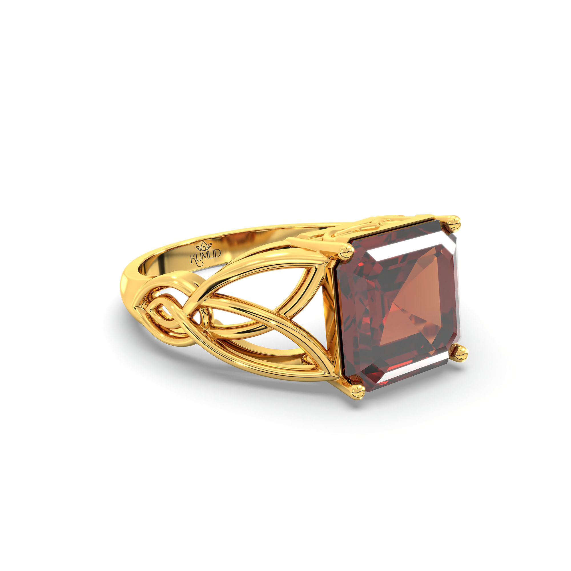Hessonite (Gomed) Ring in 22K Yellow Gold – Cushion 8 mm, Prong Setting, 4 g (Design K15-8) thumbnail