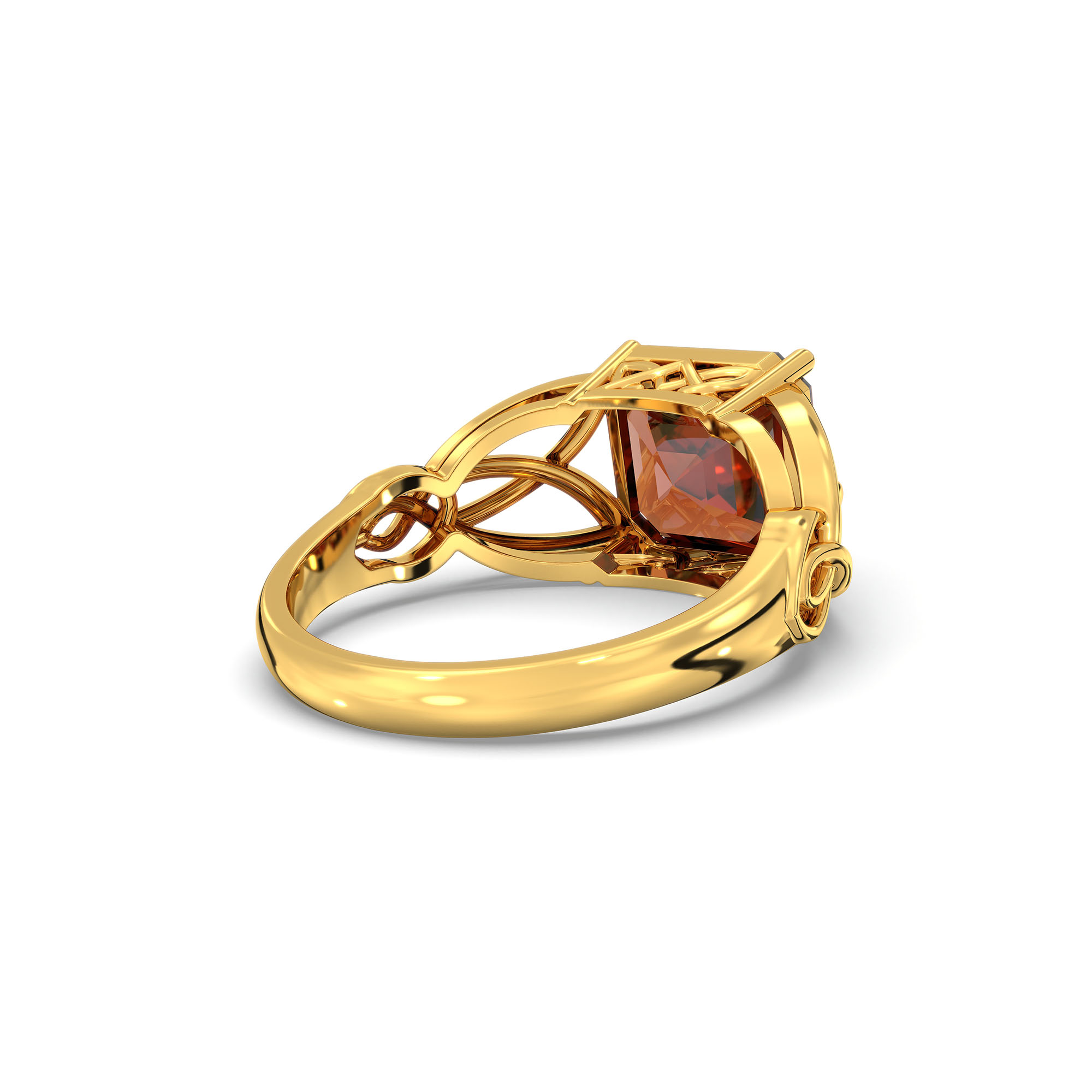 Hessonite (Gomed) Ring in 22K Yellow Gold – Cushion 8 mm, Prong Setting, 4 g (Design K15-8) thumbnail