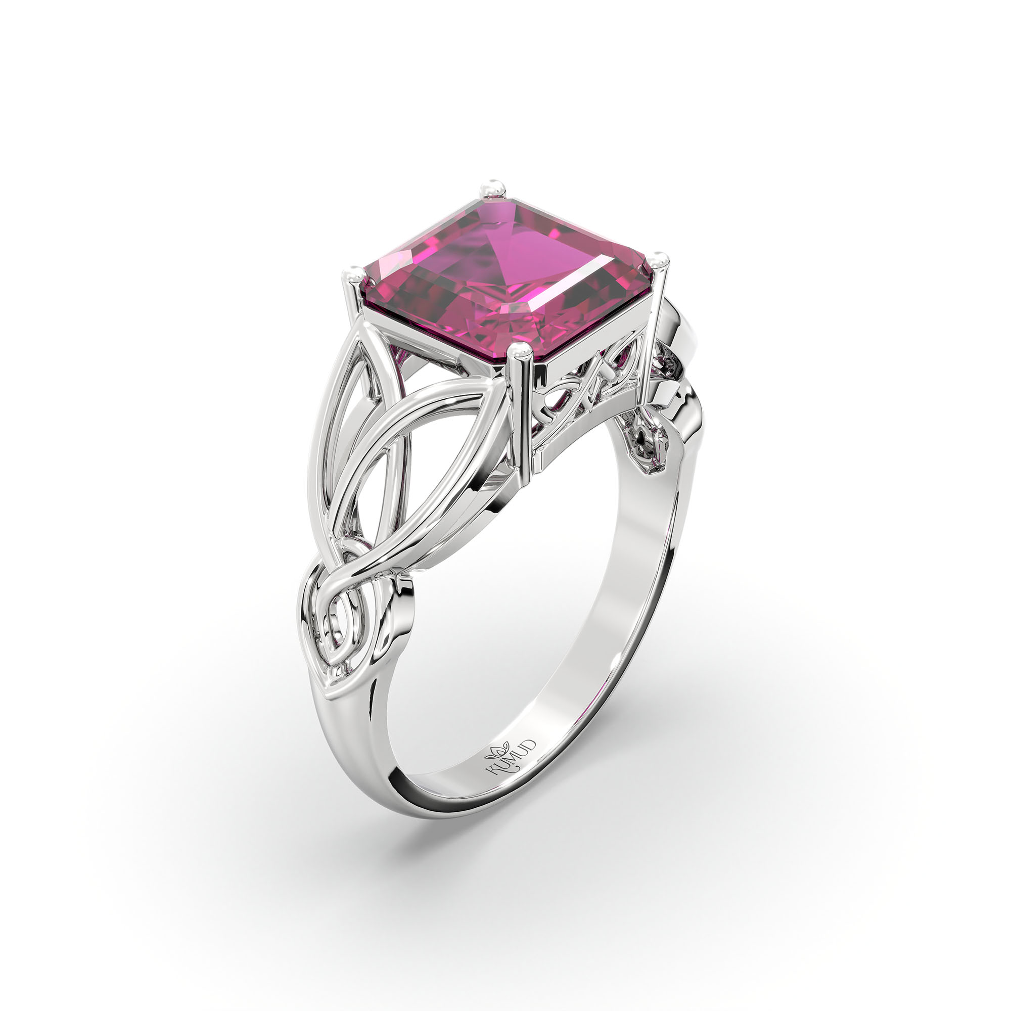 Ruby (Manik) Ring in 18K White Gold – Cushion 8 mm, Prong Setting, 4 g (Design K15-8) thumbnail