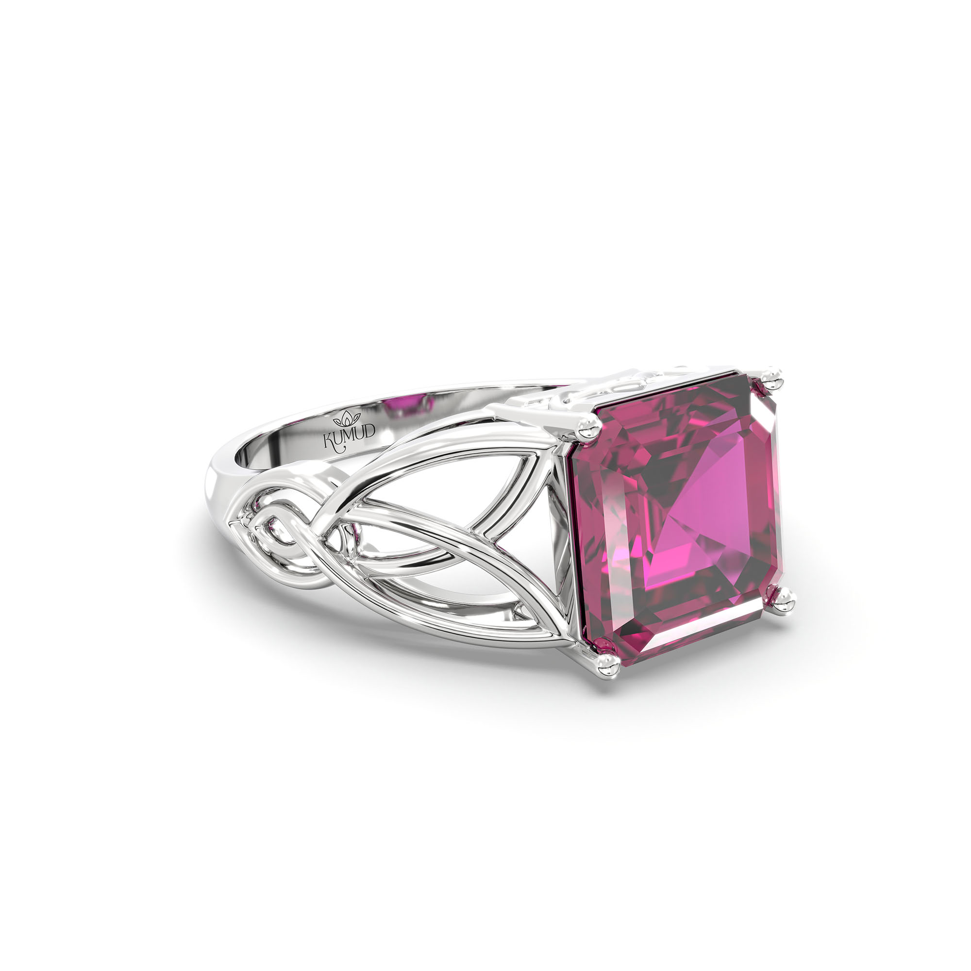Ruby (Manik) Ring in 18K White Gold – Cushion 8 mm, Prong Setting, 4 g (Design K15-8) thumbnail