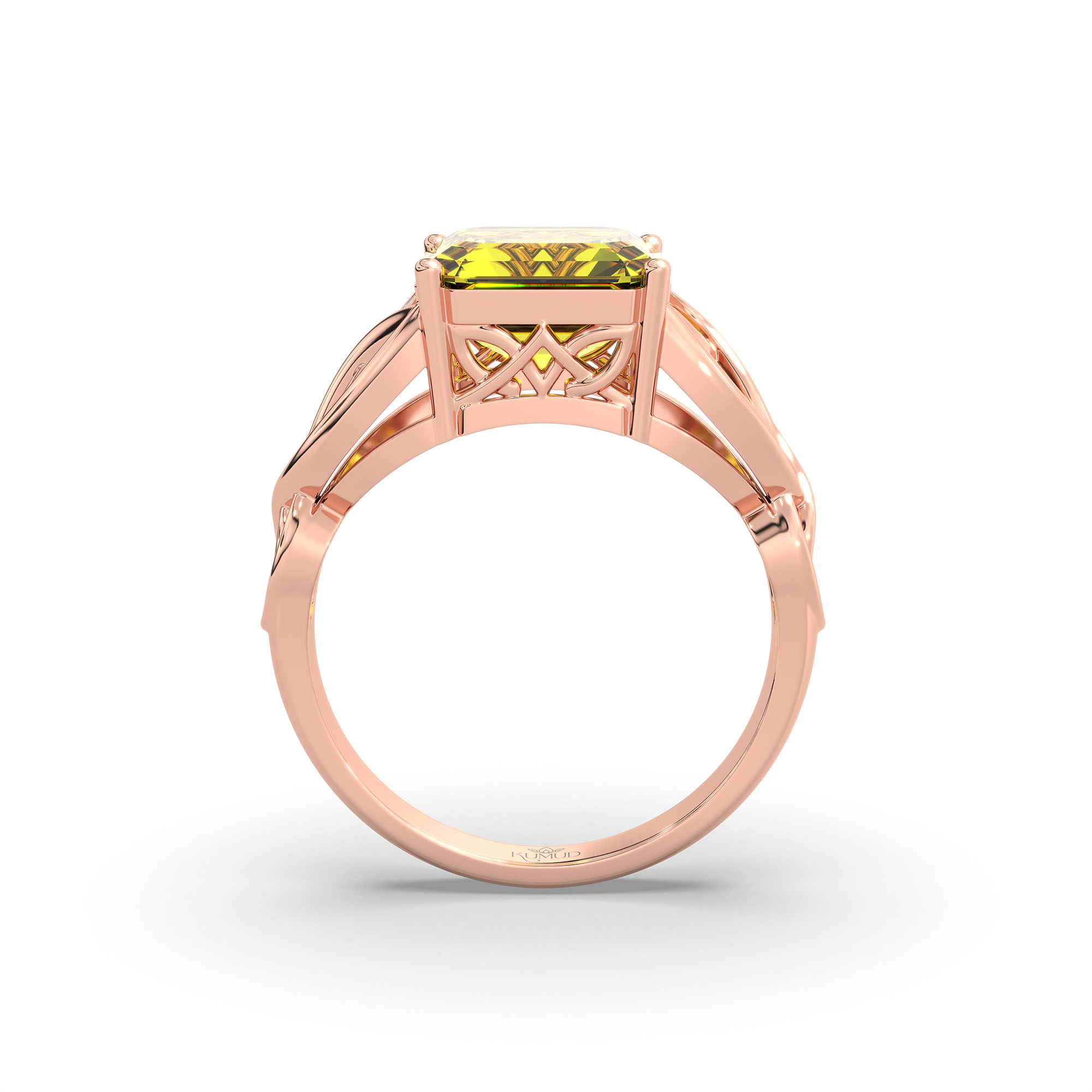 Yellow Sapphire (Pukhraj) Ring in 18K Rose Gold – Cushion 8 mm, Prong Setting, 4 g (Design K15-8) thumbnail