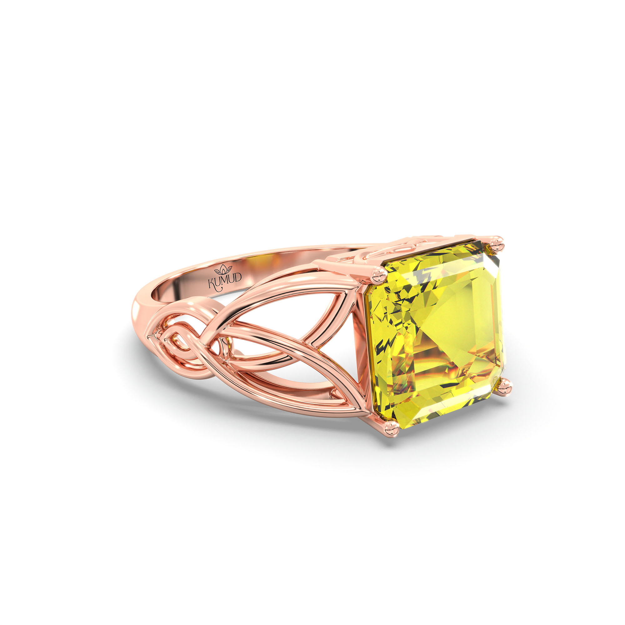Yellow Sapphire (Pukhraj) Ring in 18K Rose Gold – Cushion 8 mm, Prong Setting, 4 g (Design K15-8) thumbnail
