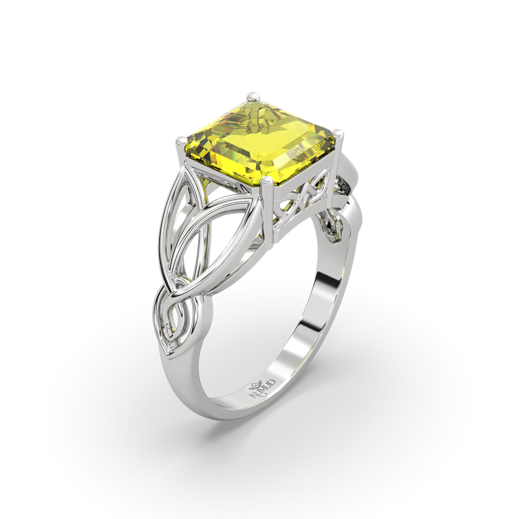 Yellow Sapphire (Pukhraj) Ring in 925 Sterling Silver – Cushion 8 mm, Prong Setting, 4 g (Design K15-8) thumbnail