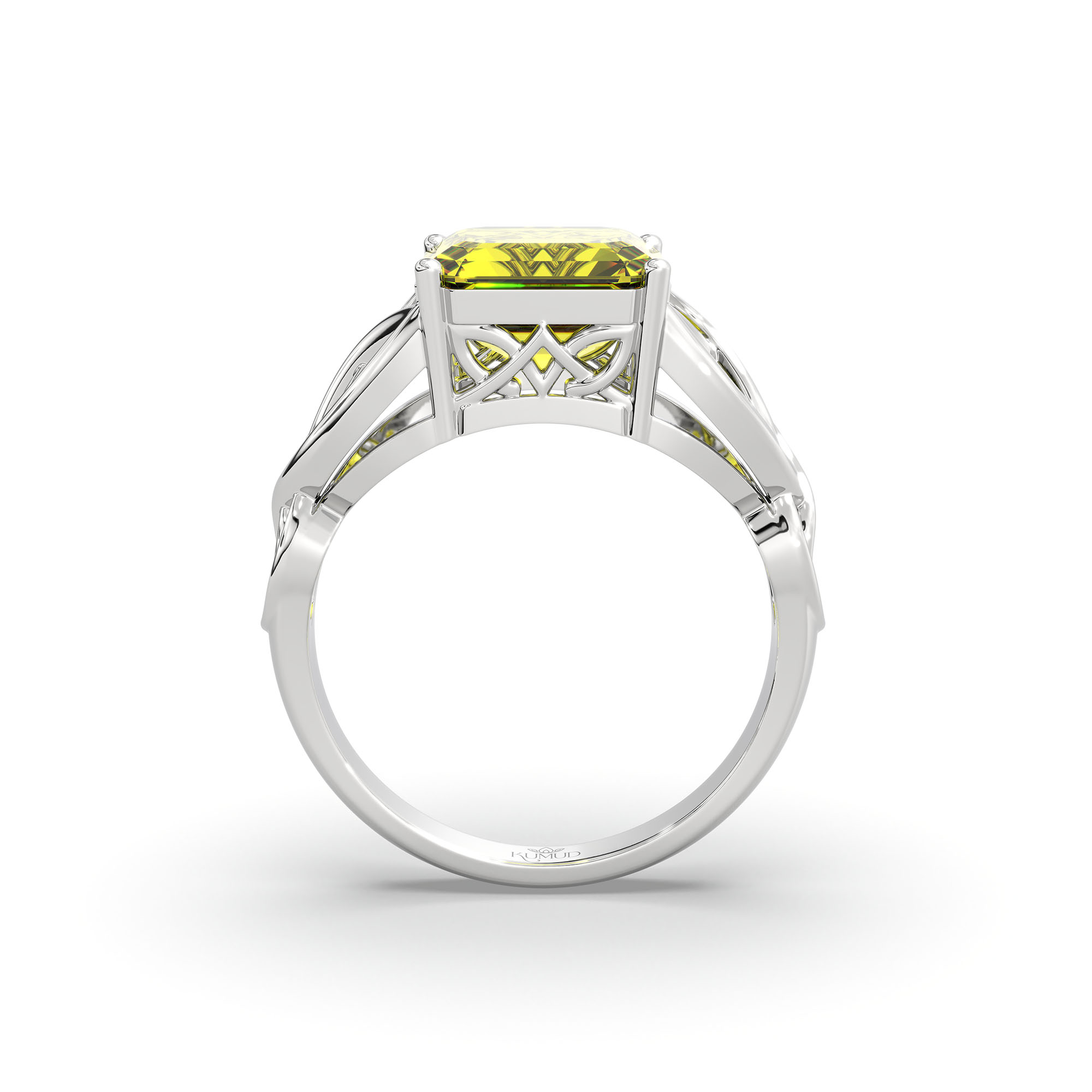 Yellow Sapphire (Pukhraj) Ring in 925 Sterling Silver – Cushion 8 mm, Prong Setting, 4 g (Design K15-8) thumbnail