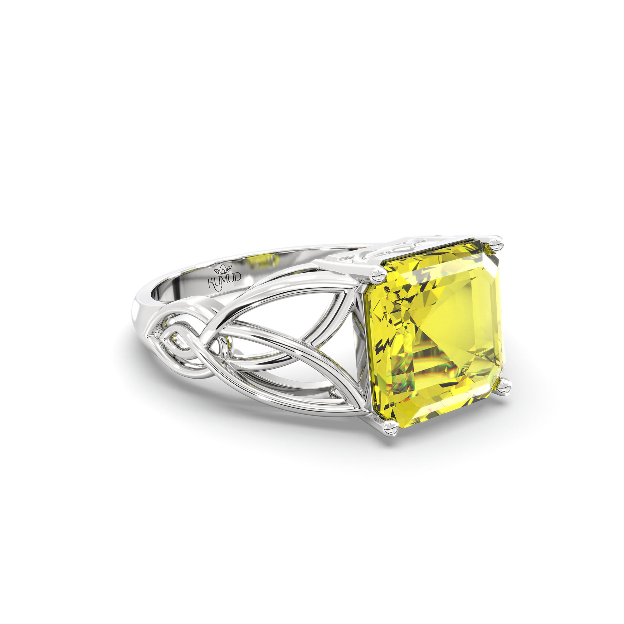 Yellow Sapphire (Pukhraj) Ring in 925 Sterling Silver – Cushion 8 mm, Prong Setting, 4 g (Design K15-8) thumbnail