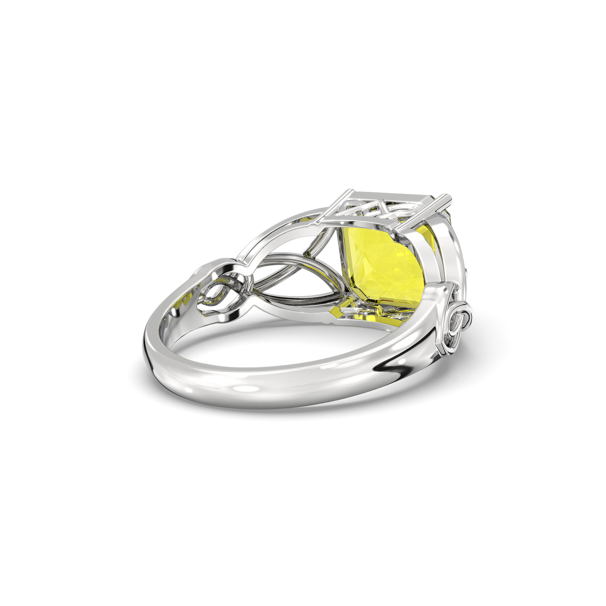 Yellow Sapphire (Pukhraj) Ring in 925 Sterling Silver – Cushion 8 mm, Prong Setting, 4 g (Design K15-8) thumbnail