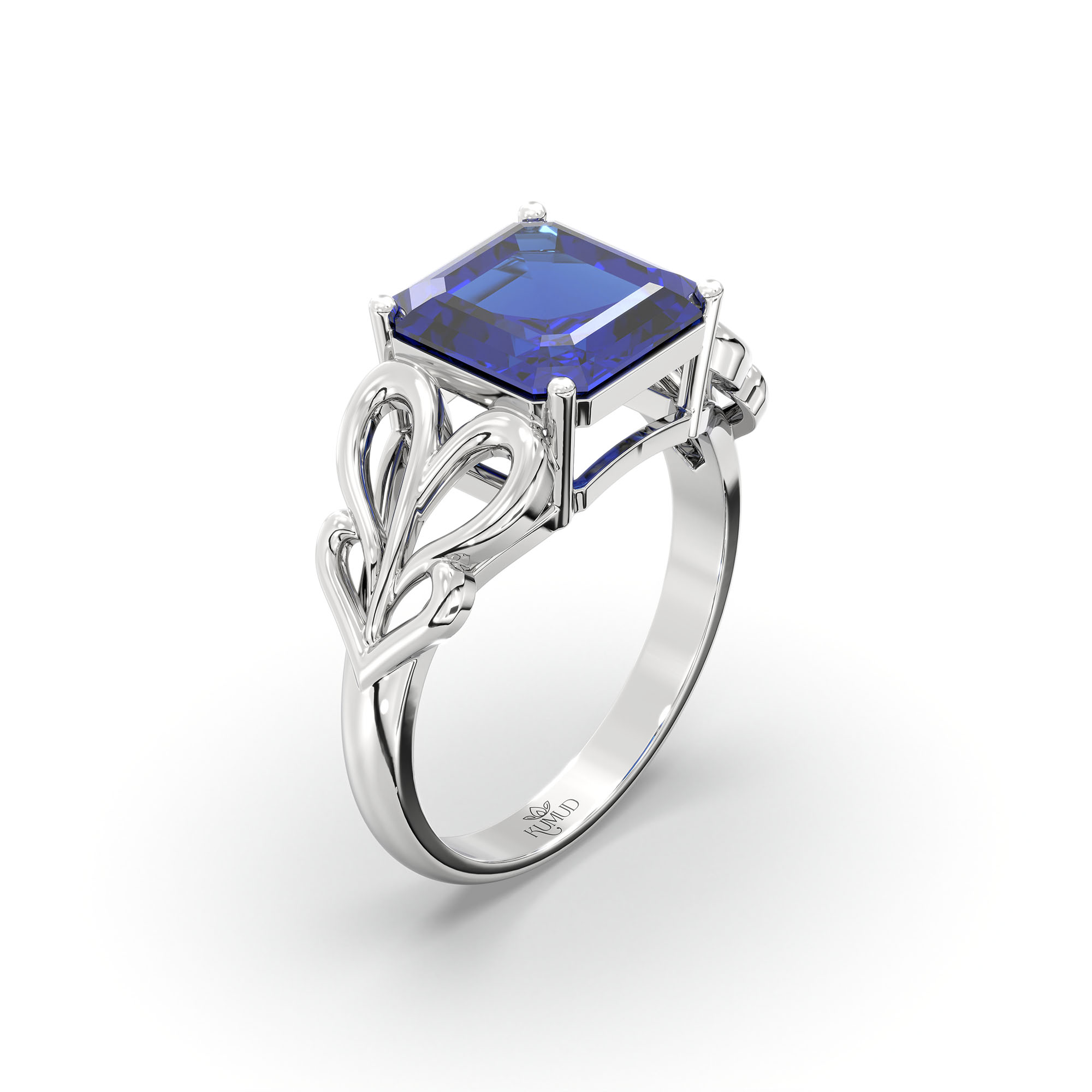 Blue Sapphire (Neelam) Ring in 925 Sterling Silver – Cushion 8 mm, Prong Setting, 4 g (Design K15-9) thumbnail
