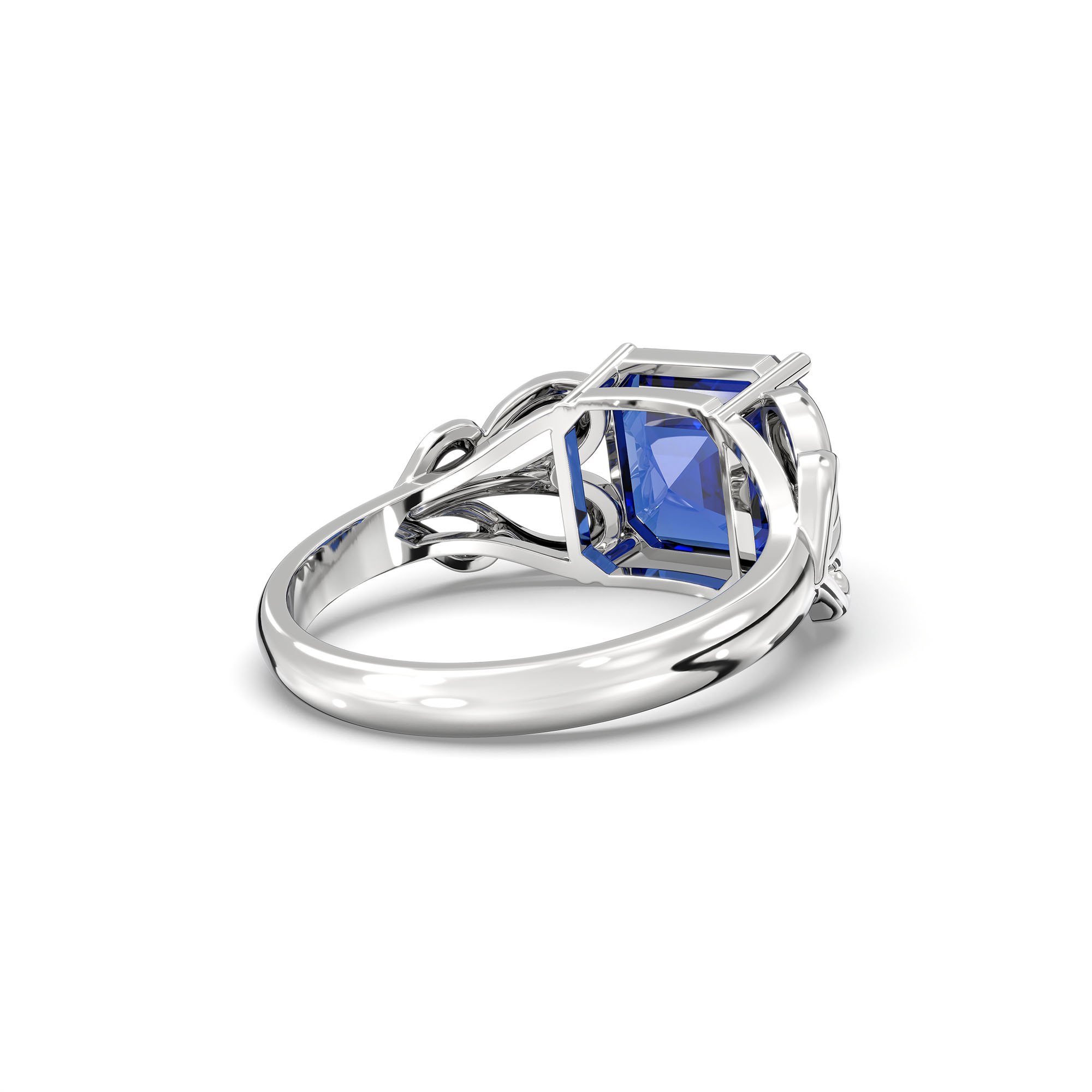 Blue Sapphire (Neelam) Ring in 925 Sterling Silver – Cushion 8 mm, Prong Setting, 4 g (Design K15-9) thumbnail