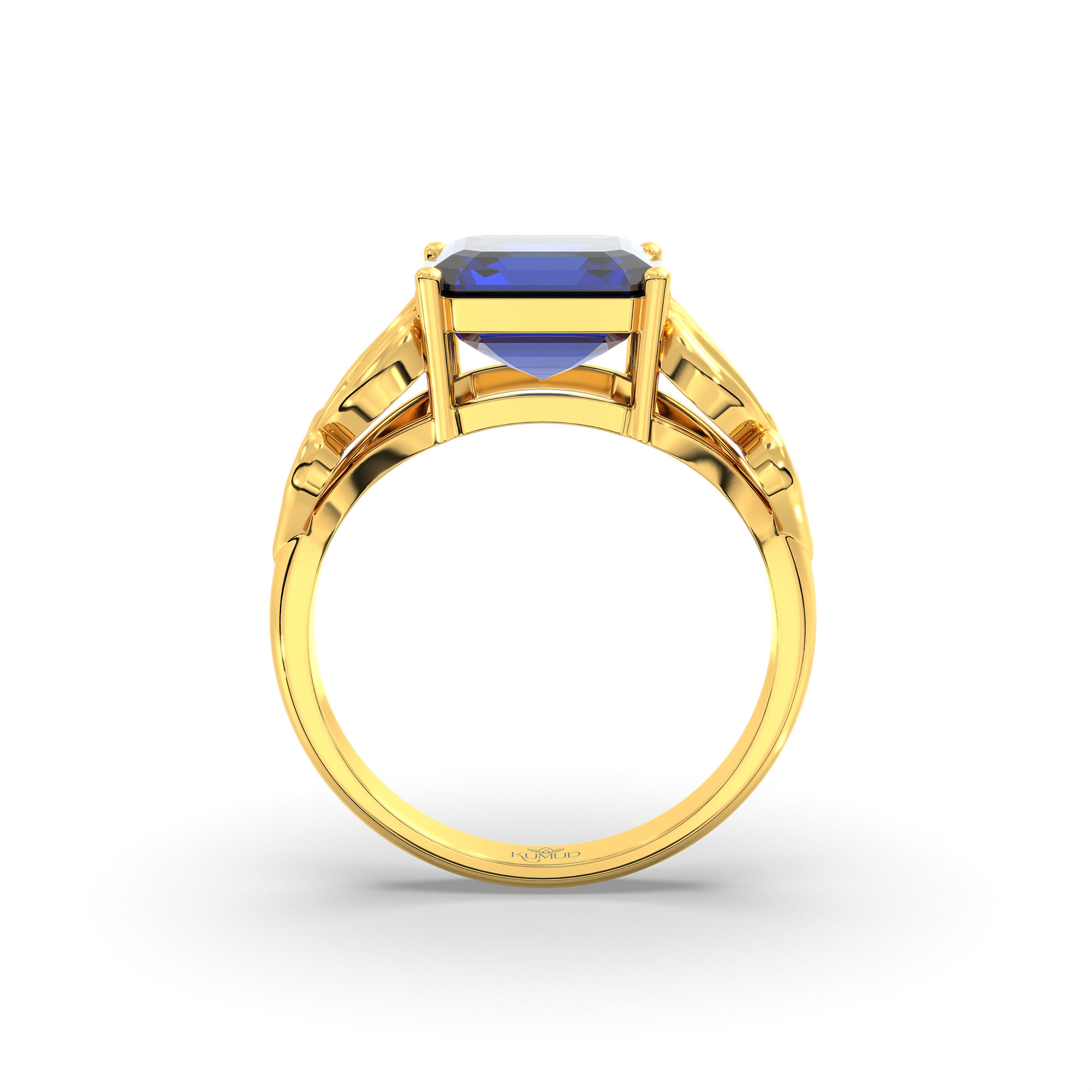 Blue Sapphire (Neelam) Ring in 22K Yellow Gold – Cushion 8 mm, Prong Setting, 4 g (Design K15-9) thumbnail