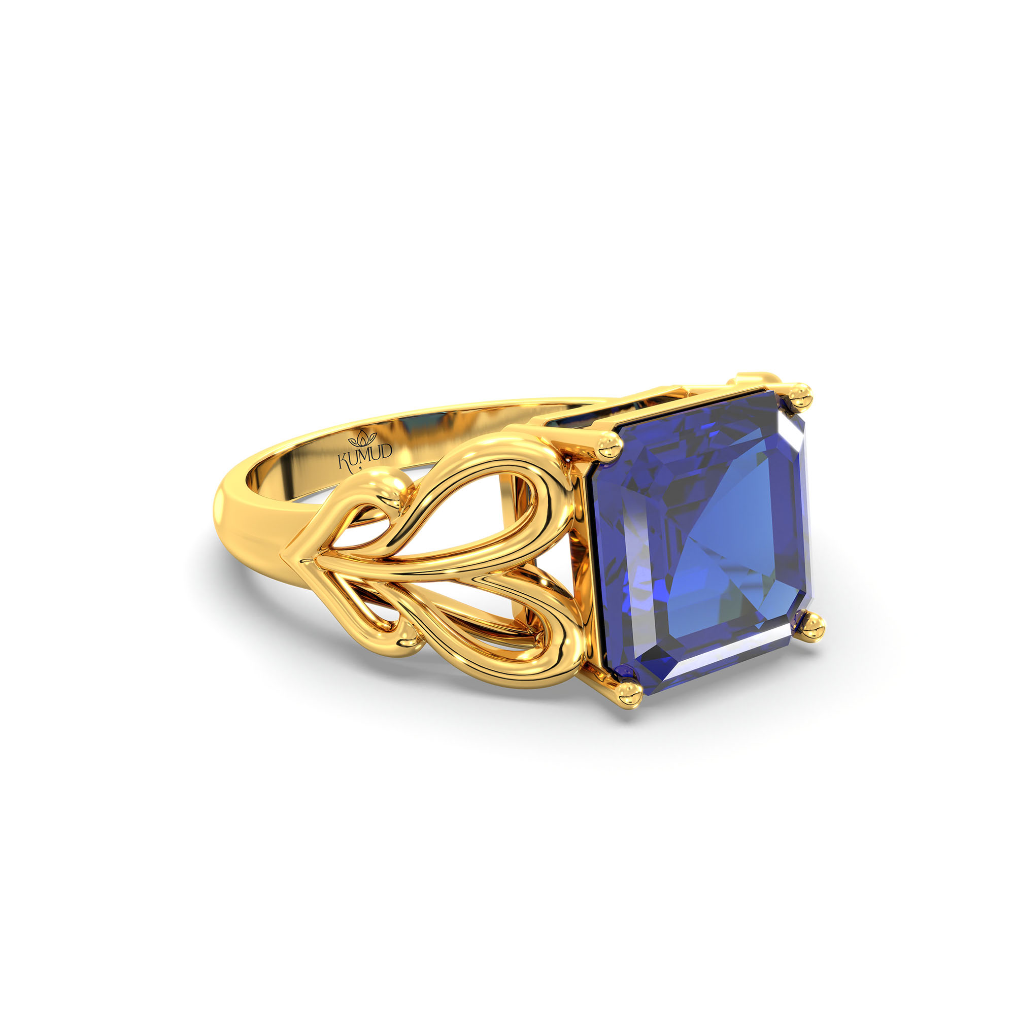 Blue Sapphire (Neelam) Ring in 22K Yellow Gold – Cushion 8 mm, Prong Setting, 4 g (Design K15-9) thumbnail