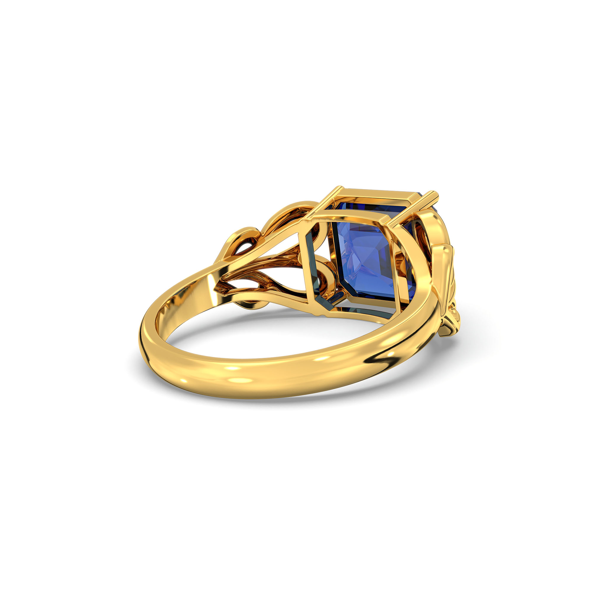 Blue Sapphire (Neelam) Ring in 22K Yellow Gold – Cushion 8 mm, Prong Setting, 4 g (Design K15-9) thumbnail
