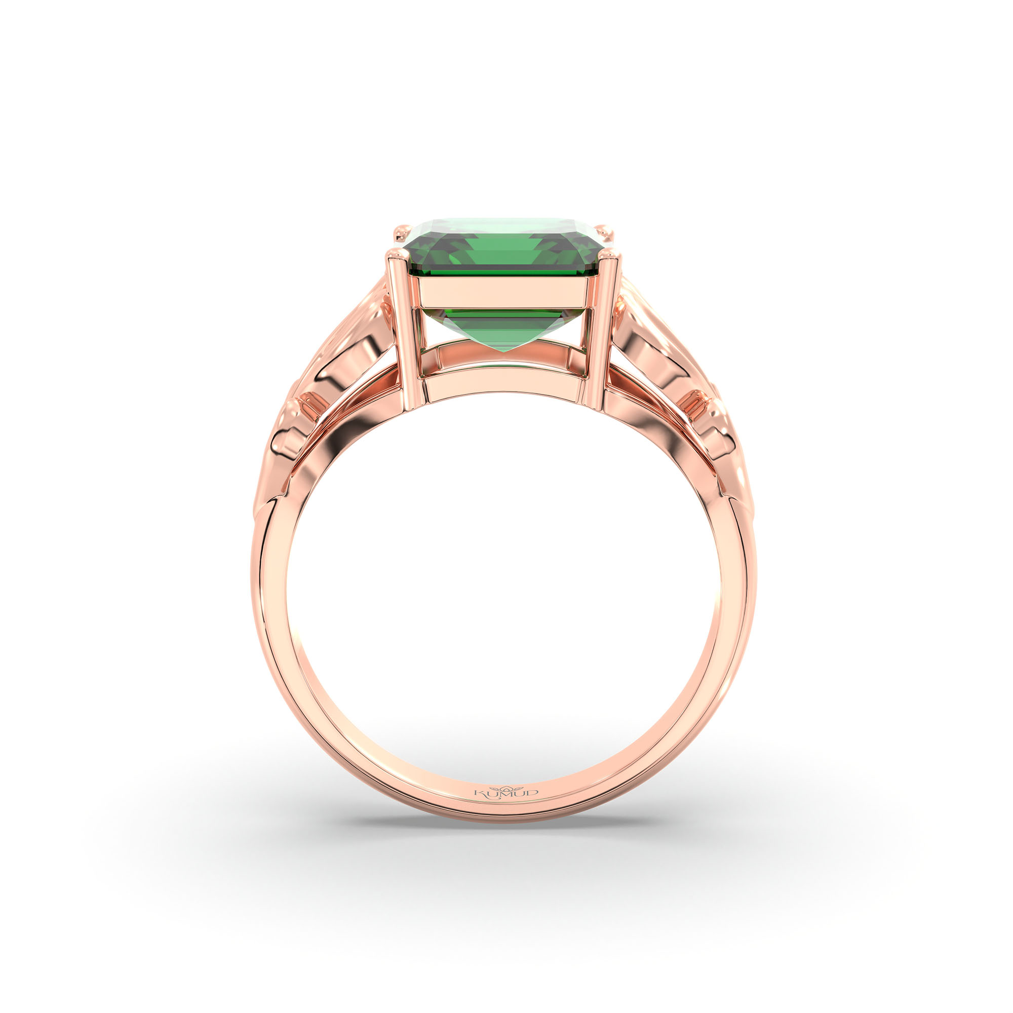 Emerald (Panna) Ring in 18K Rose Gold – Cushion 8 mm, Prong Setting, 4 g (Design K15-9) thumbnail