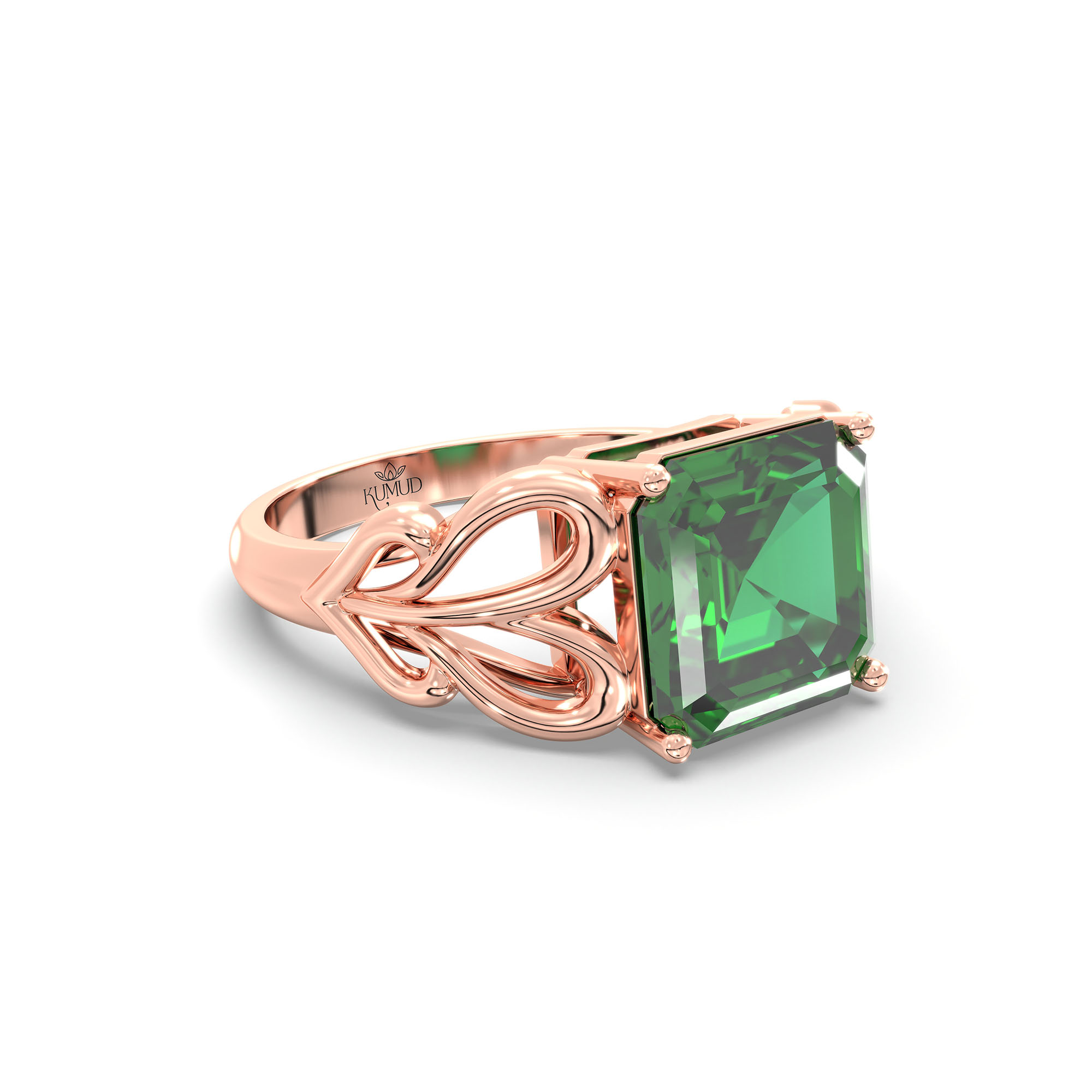 Emerald (Panna) Ring in 18K Rose Gold – Cushion 8 mm, Prong Setting, 4 g (Design K15-9) thumbnail