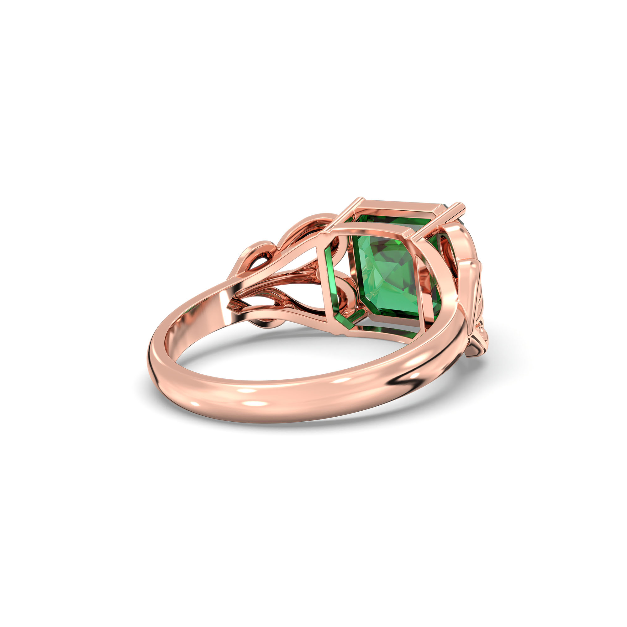 Emerald (Panna) Ring in 18K Rose Gold – Cushion 8 mm, Prong Setting, 4 g (Design K15-9) thumbnail