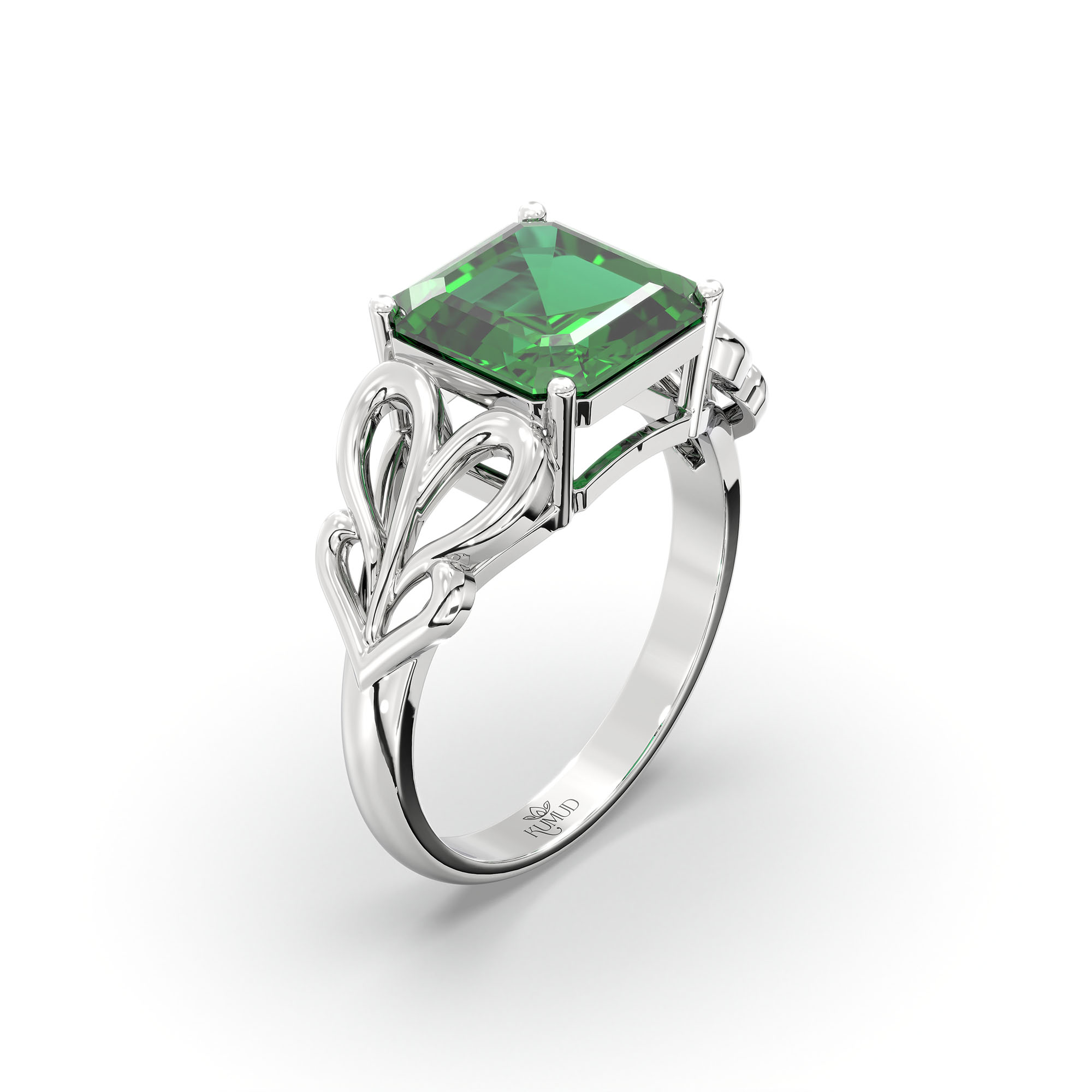 Emerald (Panna) Ring in 925 Sterling Silver – Cushion 8 mm, Prong Setting, 4 g (Design K15-9) thumbnail