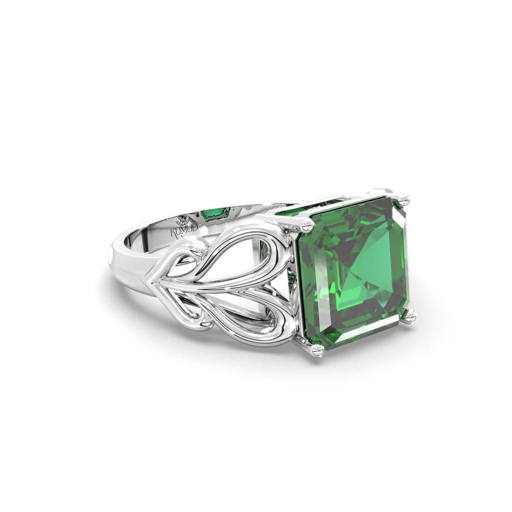 Emerald (Panna) Ring in 925 Sterling Silver – Cushion 8 mm, Prong Setting, 4 g (Design K15-9) thumbnail