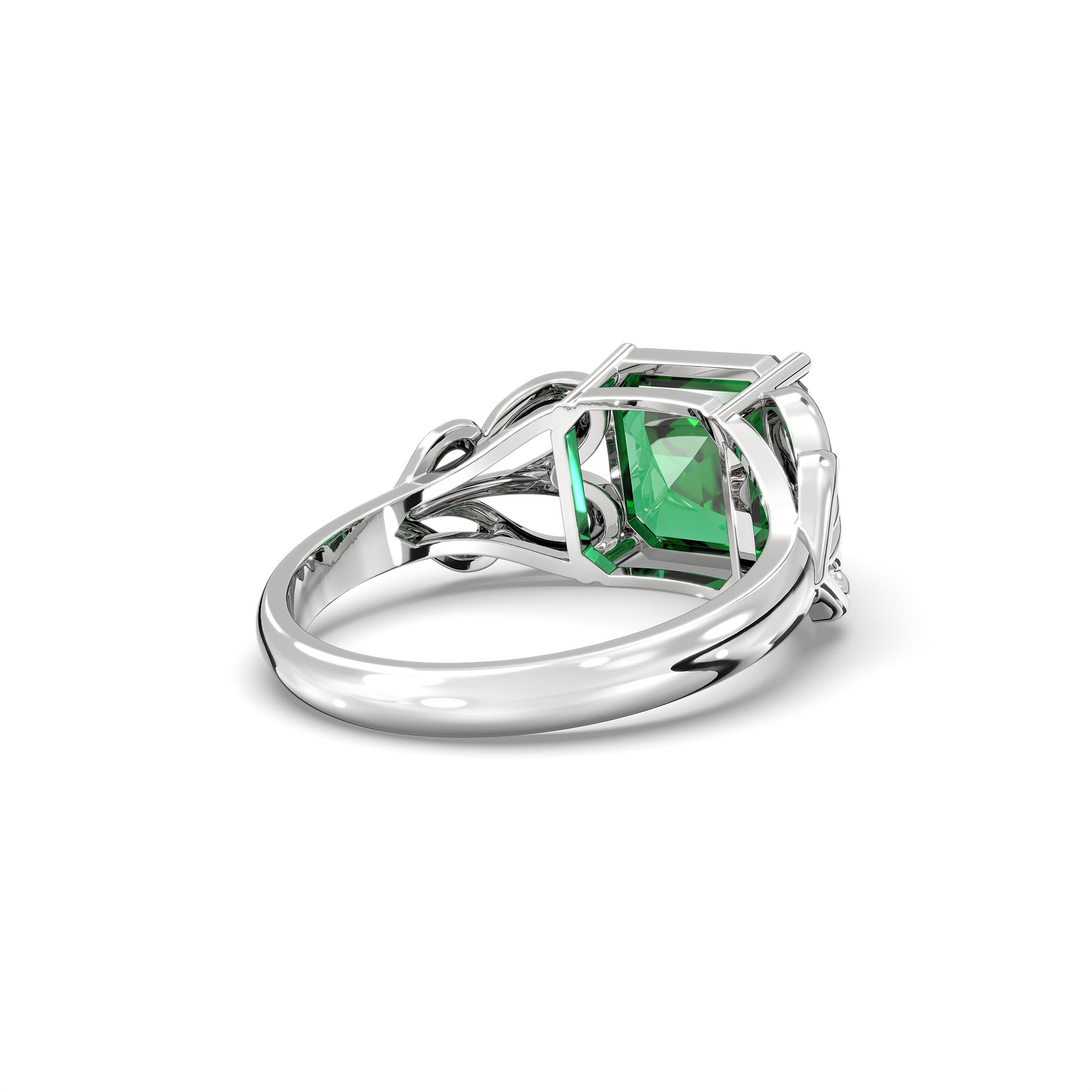 Emerald (Panna) Ring in 925 Sterling Silver – Cushion 8 mm, Prong Setting, 4 g (Design K15-9) thumbnail