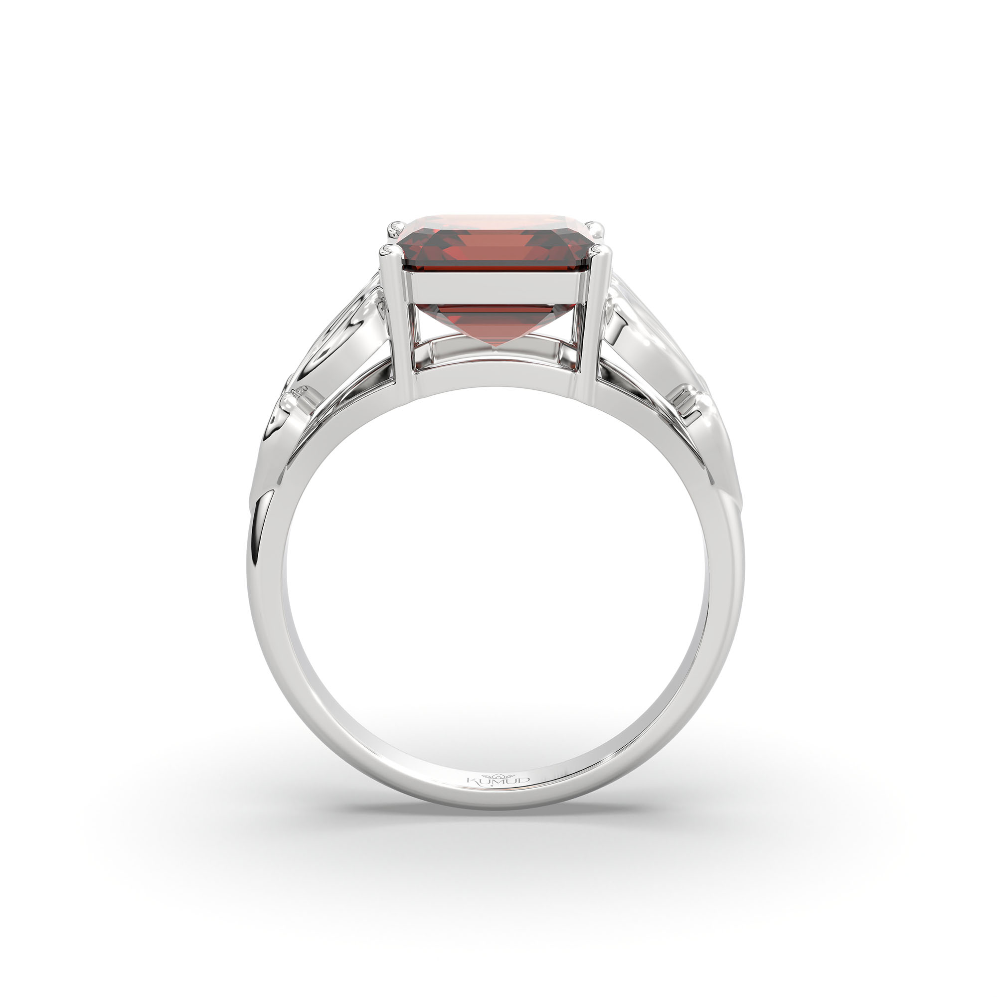 Hessonite (Gomed) Ring in 18K White Gold – Cushion 8 mm, Prong Setting, 4 g (Design K15-9) thumbnail
