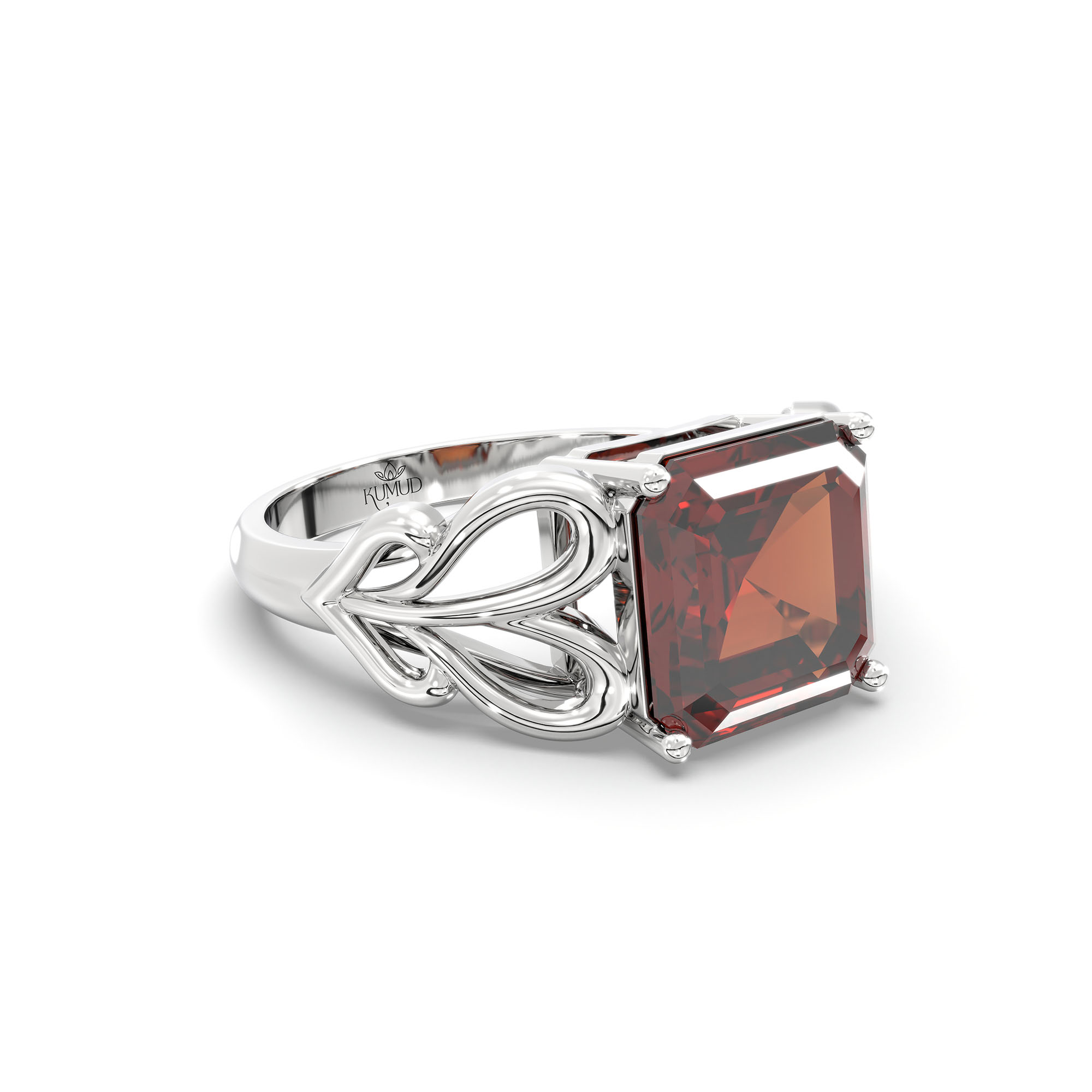 Hessonite (Gomed) Ring in 18K White Gold – Cushion 8 mm, Prong Setting, 4 g (Design K15-9) thumbnail