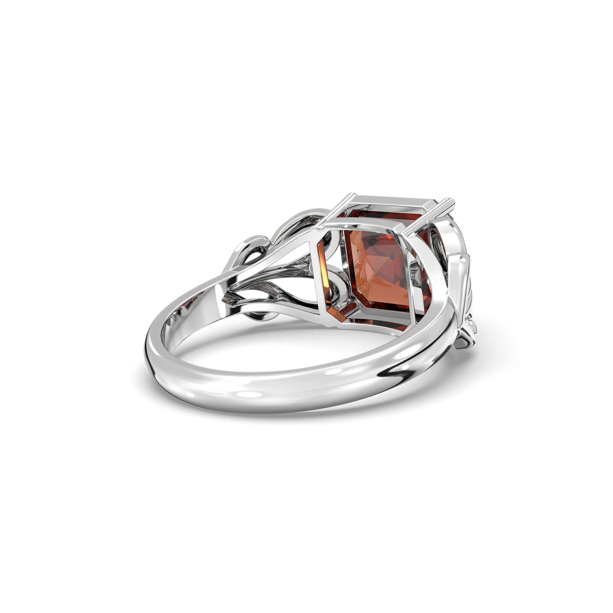 Hessonite (Gomed) Ring in 18K White Gold – Cushion 8 mm, Prong Setting, 4 g (Design K15-9) thumbnail