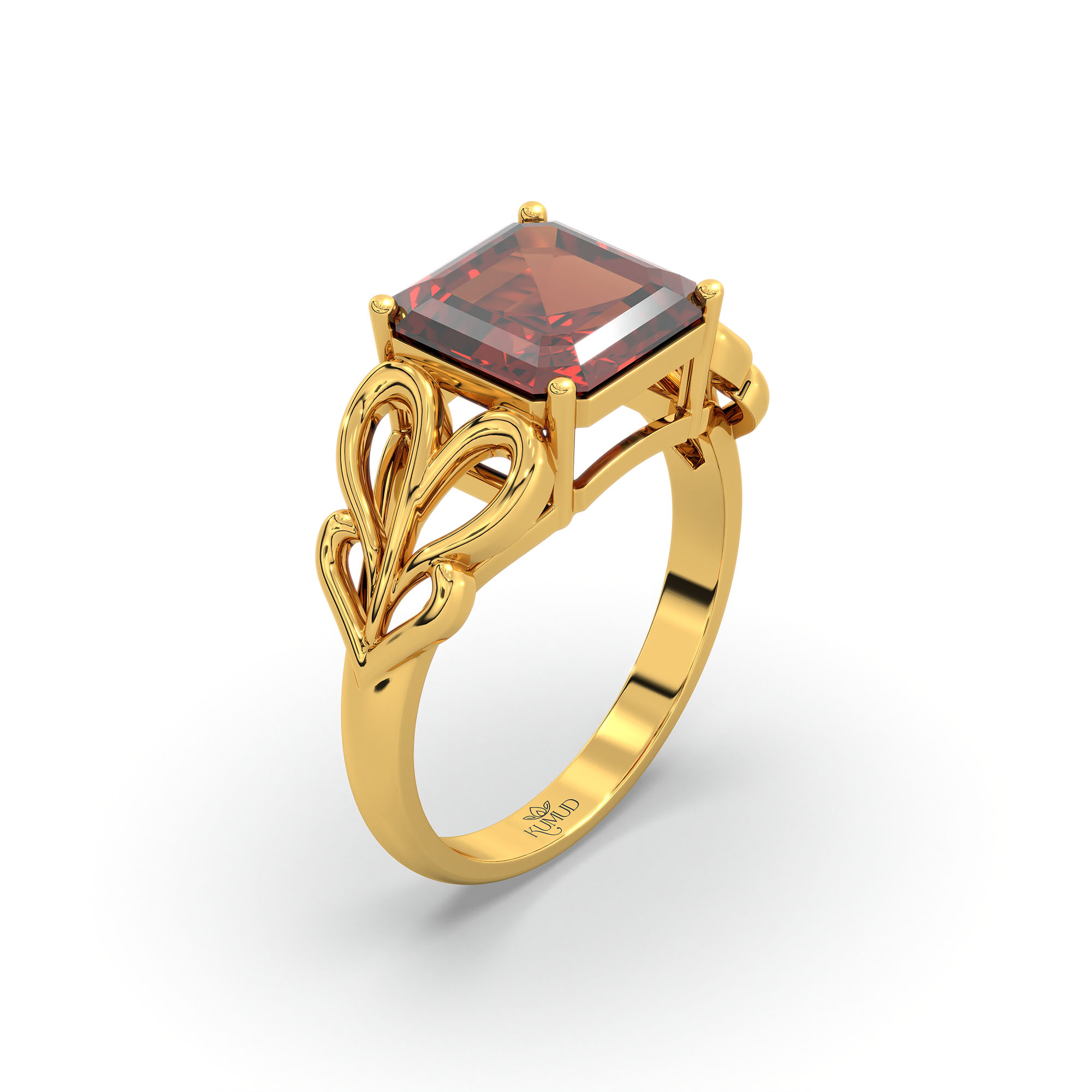 Hessonite (Gomed) Ring in 22K Yellow Gold – Cushion 8 mm, Prong Setting, 4 g (Design K15-9) thumbnail