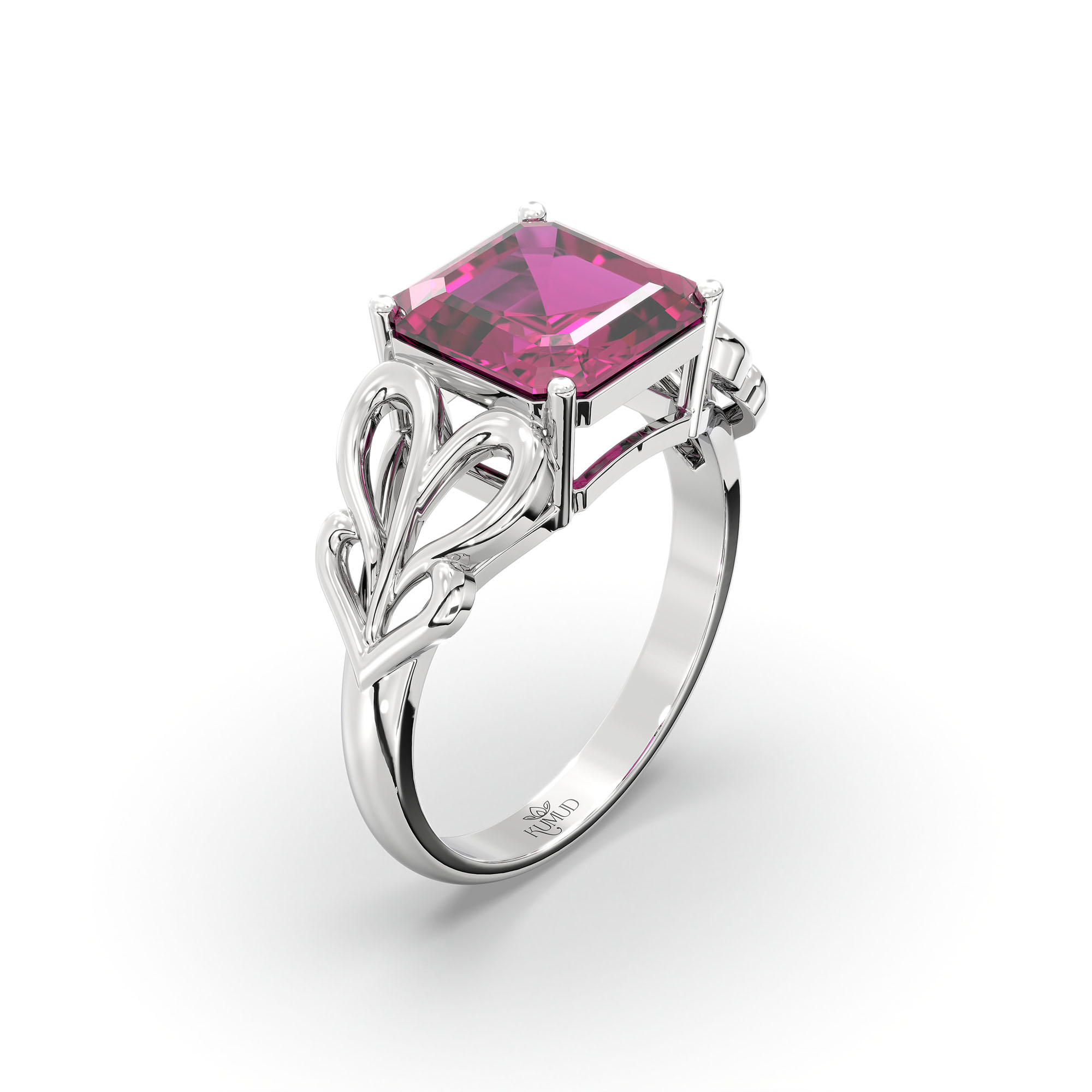 Ruby (Manik) Ring in 18K White Gold – Cushion 8 mm, Prong Setting, 4 g (Design K15-9) thumbnail