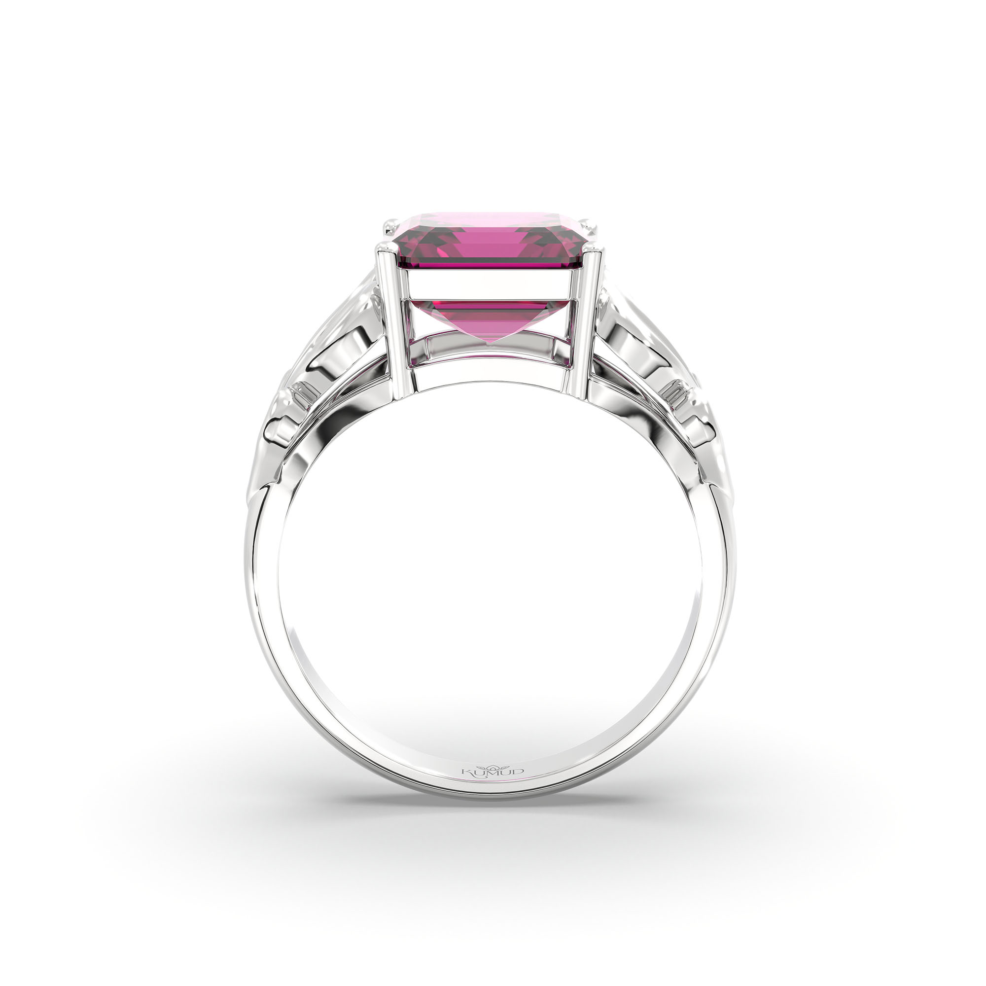 Ruby (Manik) Ring in 18K White Gold – Cushion 8 mm, Prong Setting, 4 g (Design K15-9) thumbnail