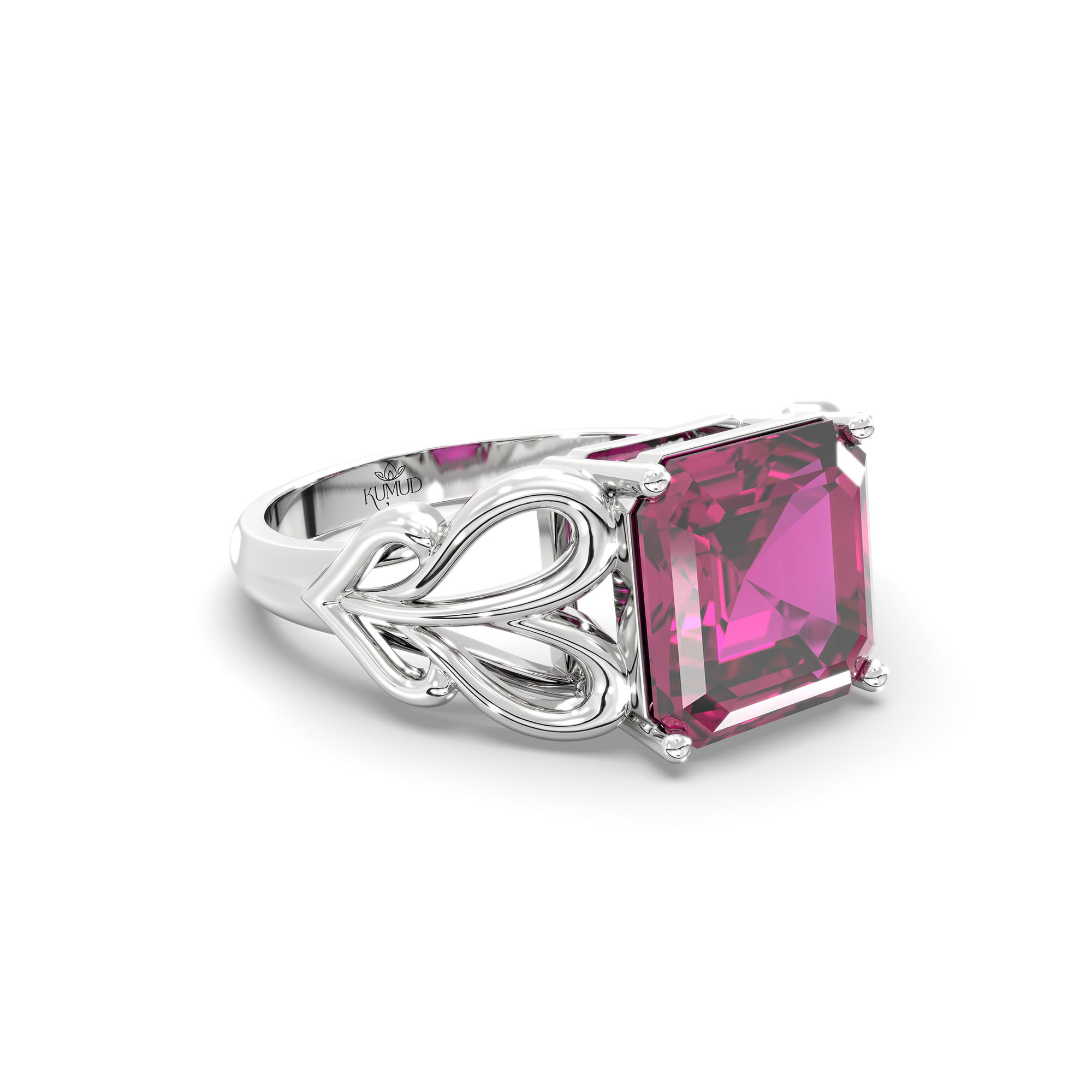 Ruby (Manik) Ring in 18K White Gold – Cushion 8 mm, Prong Setting, 4 g (Design K15-9) thumbnail