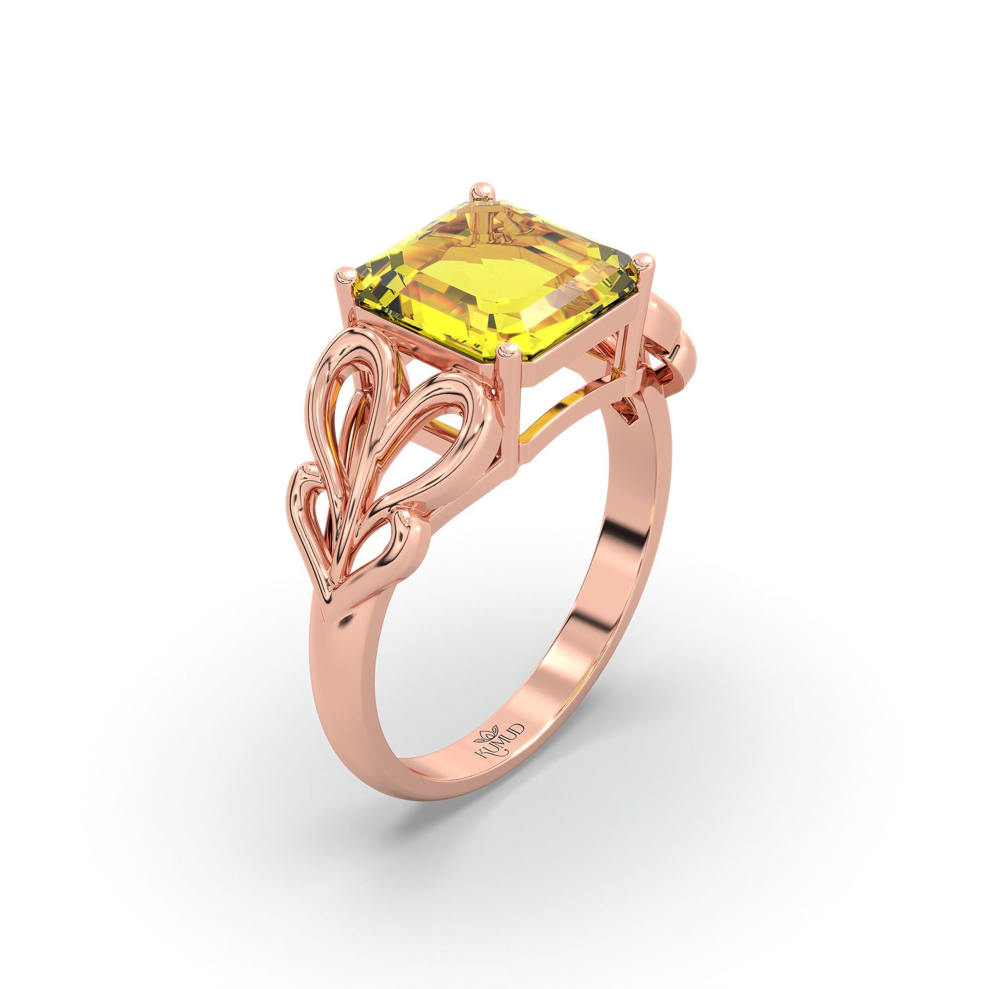 Yellow Sapphire (Pukhraj) Ring in 18K Rose Gold – Cushion 8 mm, Prong Setting, 4 g (Design K15-9) thumbnail