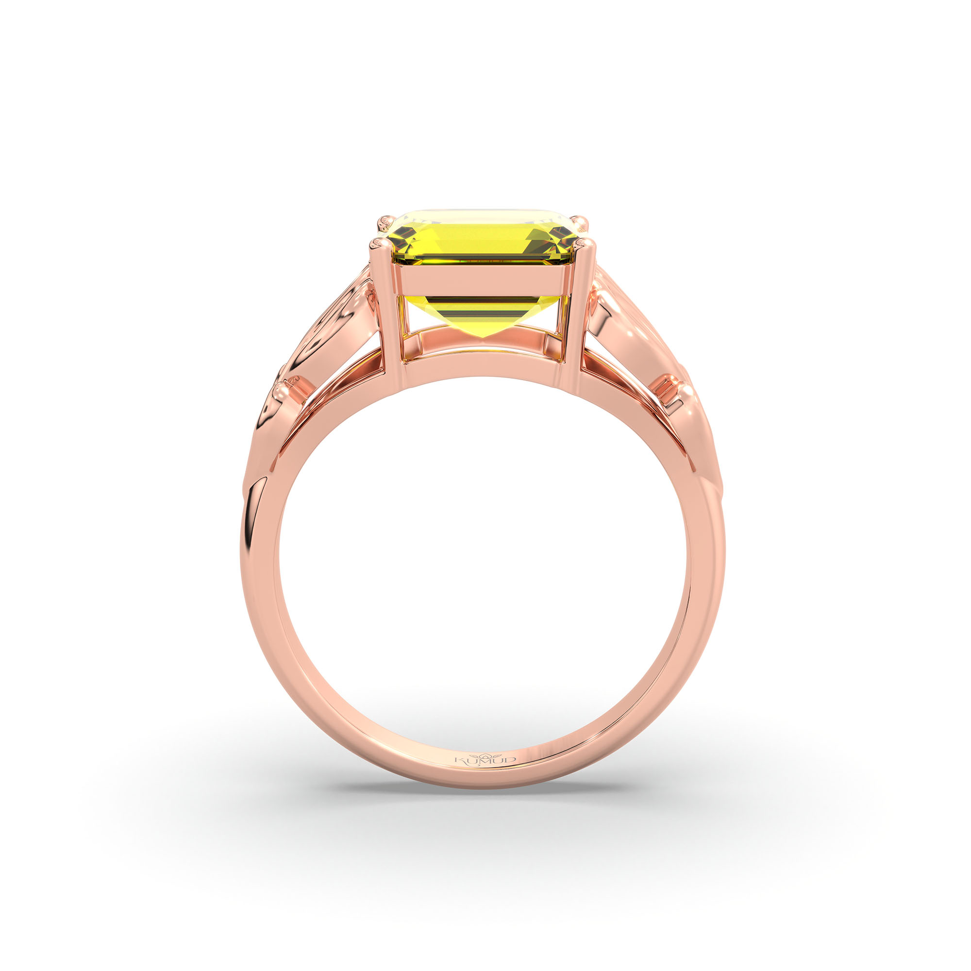 Yellow Sapphire (Pukhraj) Ring in 18K Rose Gold – Cushion 8 mm, Prong Setting, 4 g (Design K15-9) thumbnail