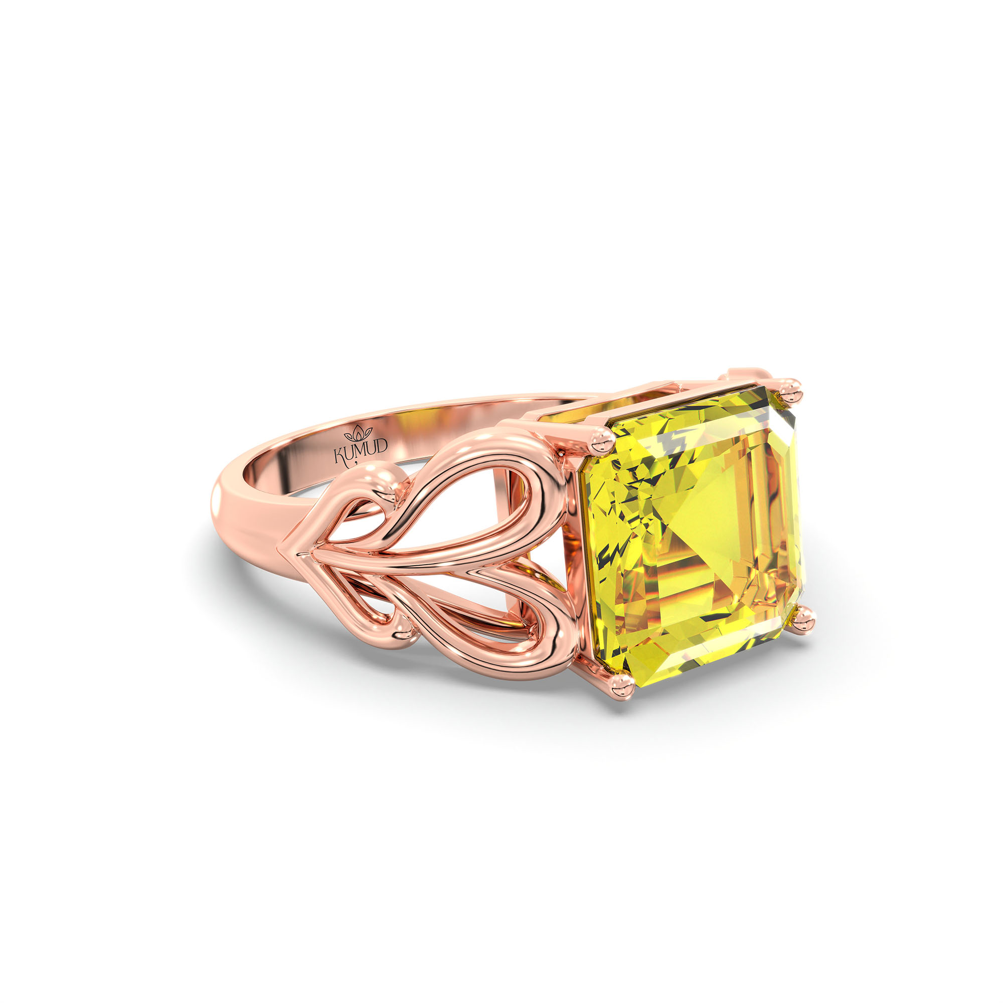 Yellow Sapphire (Pukhraj) Ring in 18K Rose Gold – Cushion 8 mm, Prong Setting, 4 g (Design K15-9) thumbnail