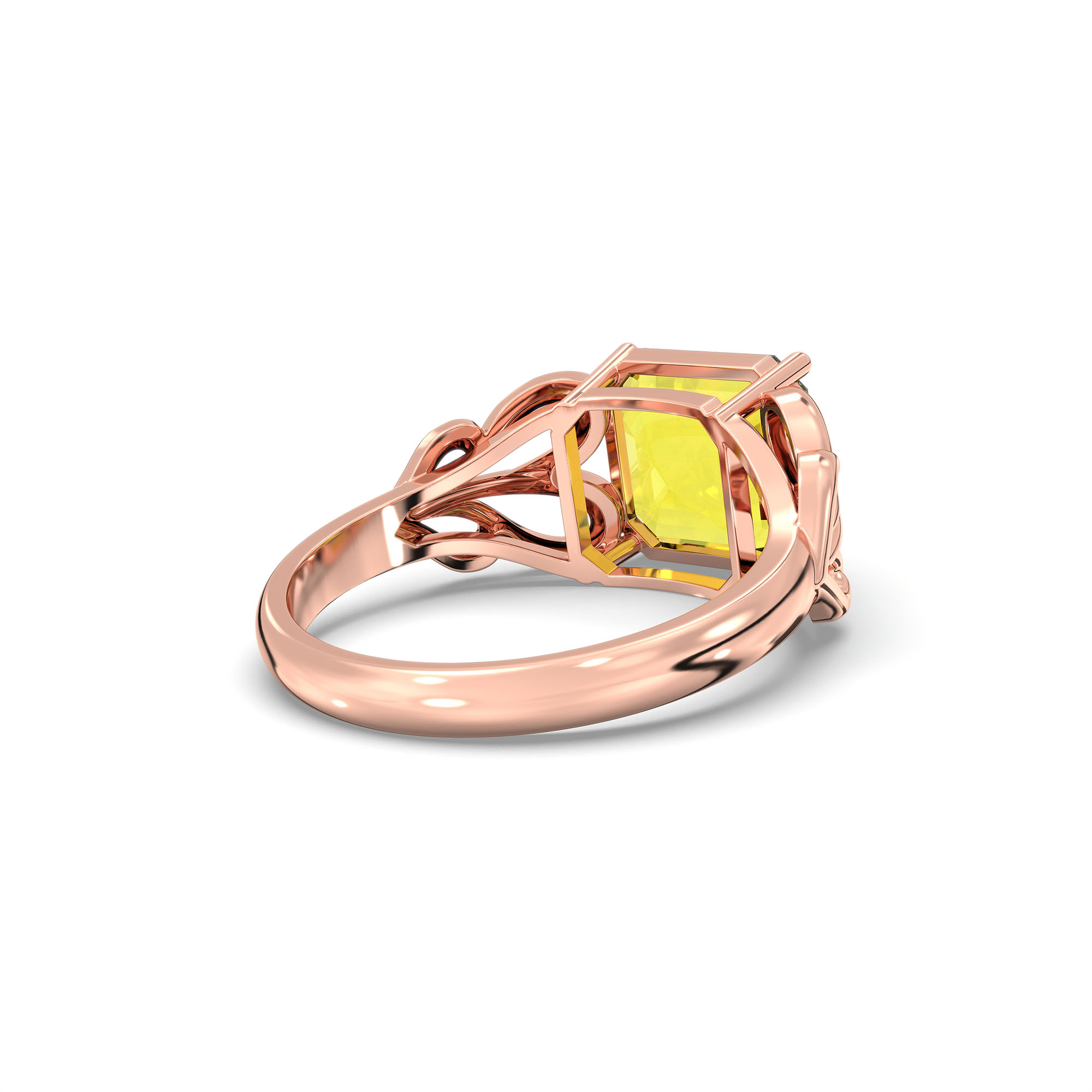 Yellow Sapphire (Pukhraj) Ring in 18K Rose Gold – Cushion 8 mm, Prong Setting, 4 g (Design K15-9) thumbnail