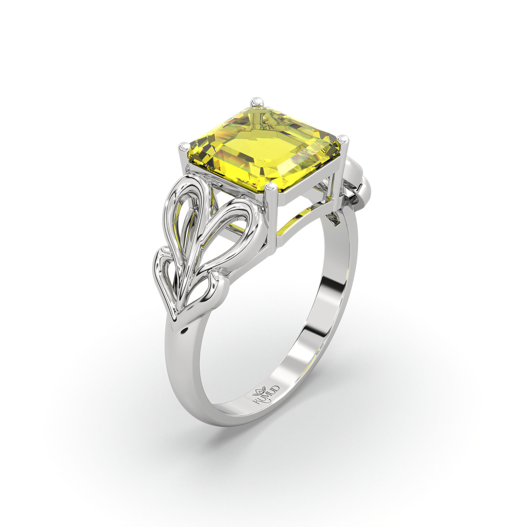 Yellow Sapphire (Pukhraj) Ring in 925 Sterling Silver – Cushion 8 mm, Prong Setting, 4 g (Design K15-9) thumbnail